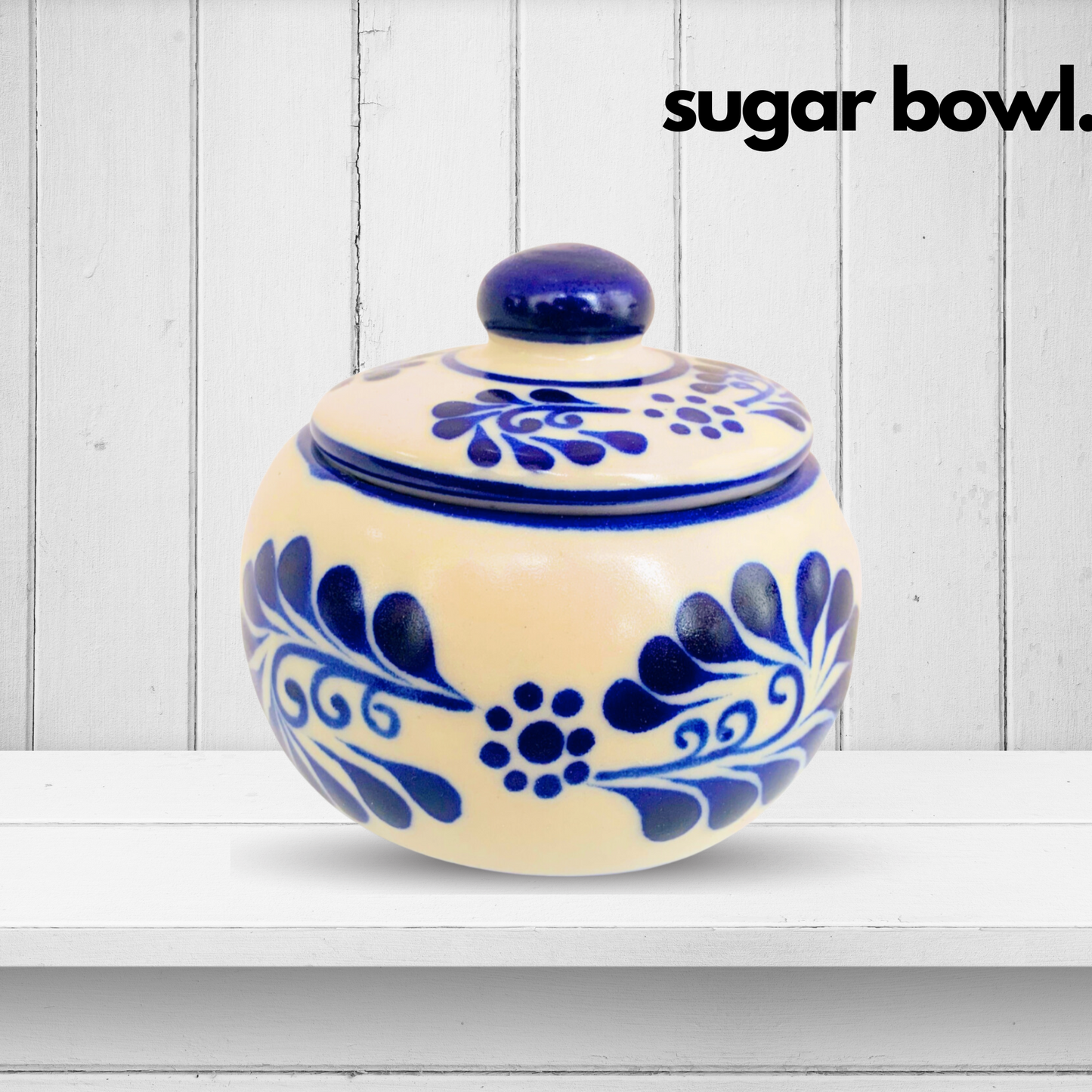 Hand-painted Talavera ceramic sugar bowl, offering a touch of authentic Mexican craftsmanship and versatile use for sugar, tea, or spices.