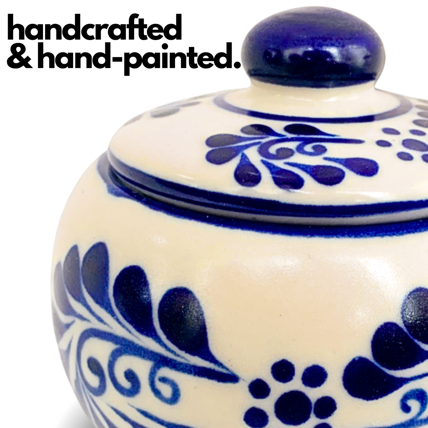 Hand-painted Talavera ceramic sugar bowl, offering a touch of authentic Mexican craftsmanship and versatile use for sugar, tea, or spices.