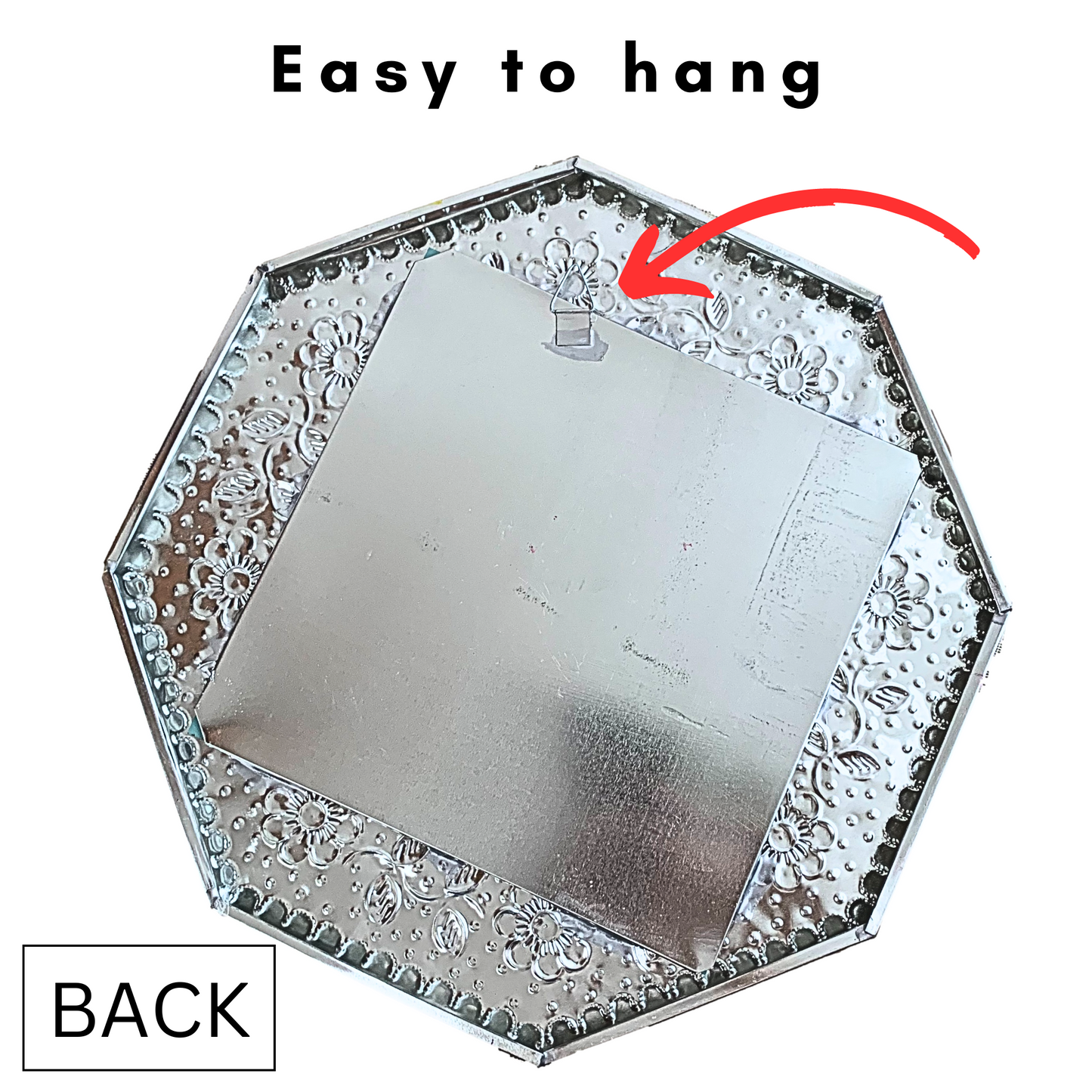 easy to hang Casa Fiesta Designs' Embossed Tin Mirror - Handcrafted and Hand-painted Mexican Folk Art Wall Decor.