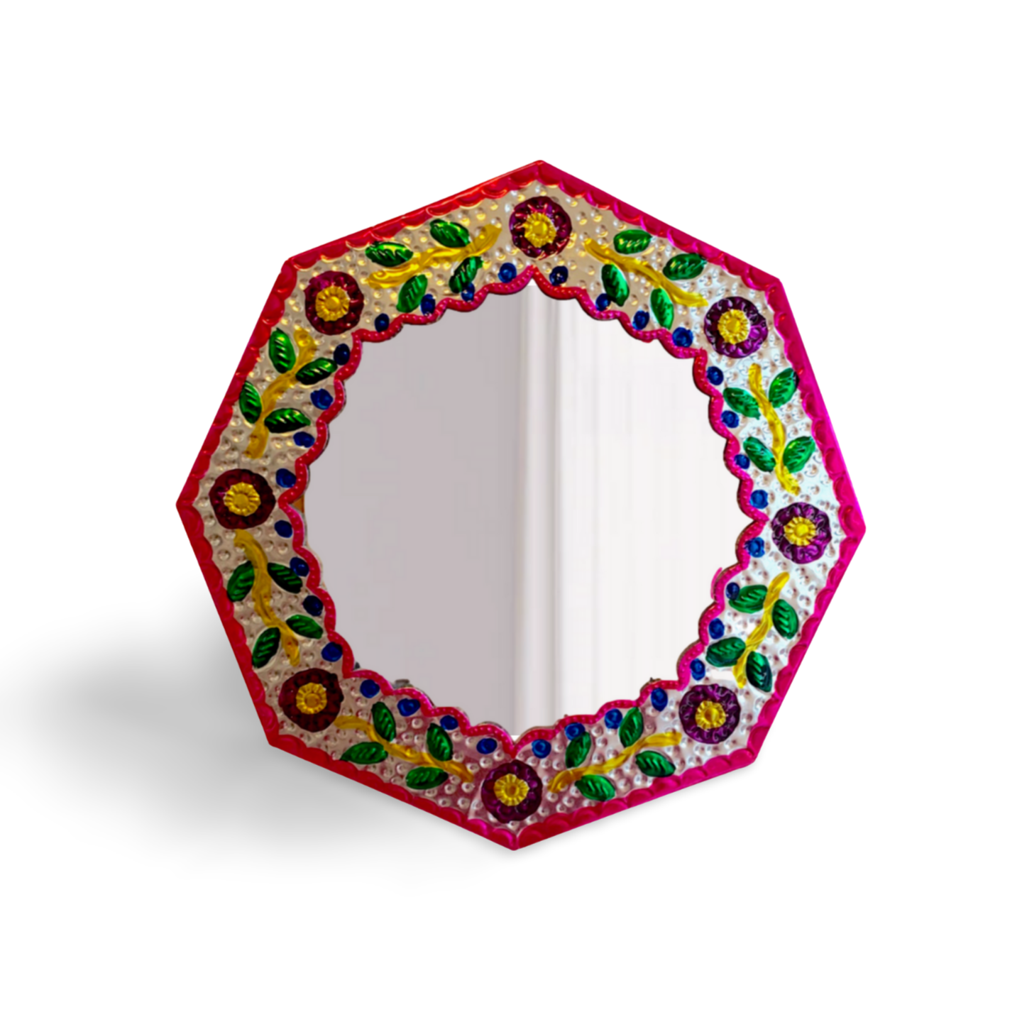 Main Image Casa Fiesta Designs' Embossed Tin Mirror - Handcrafted and Hand-painted Mexican Folk Art Wall Decor.