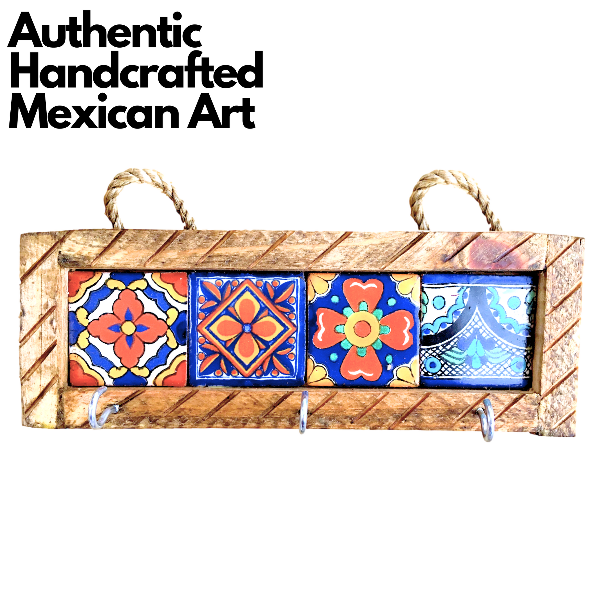 close up Handmade Mexican Talavera Tiles Key Holder, perfect for key organization and for adding vibrant Mexican style to your home.