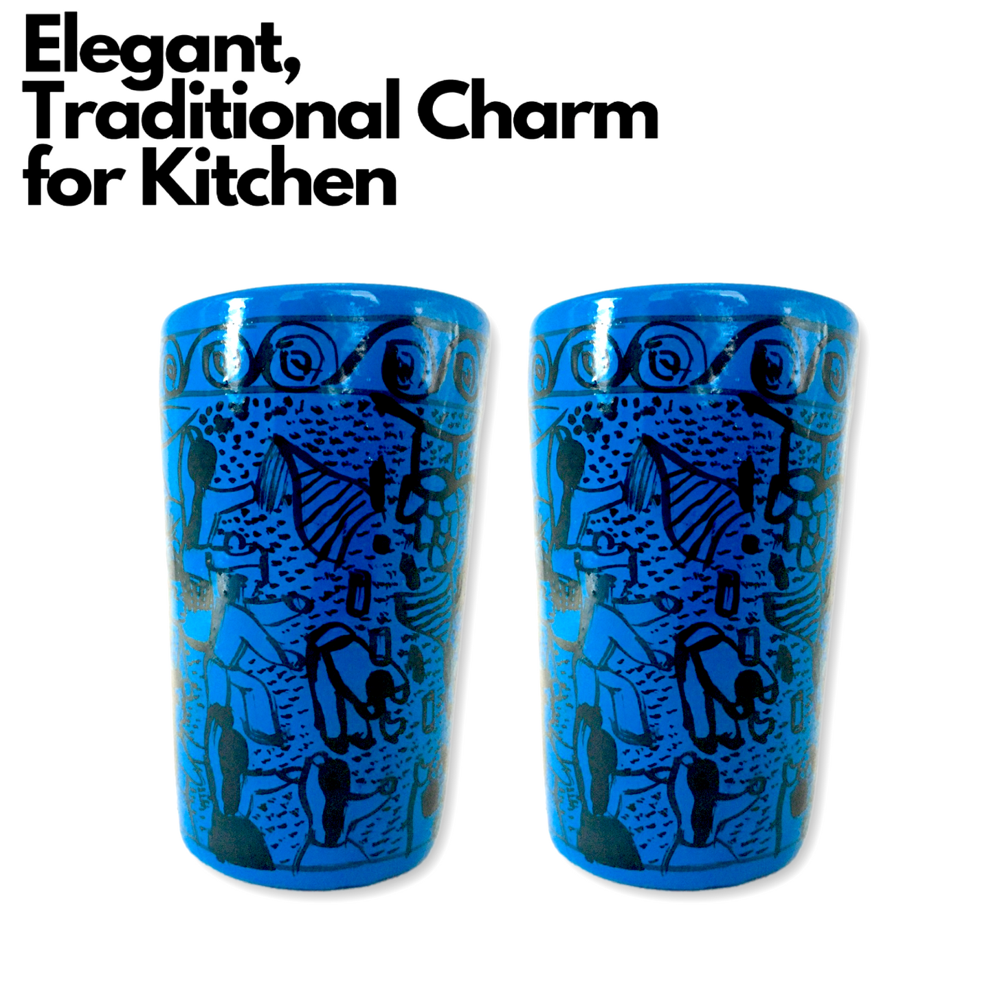 Blue ceramic shot glasses, individually hand-painted in Mexico, perfect for tequila, mezcal, or other spirits, pack of 2.