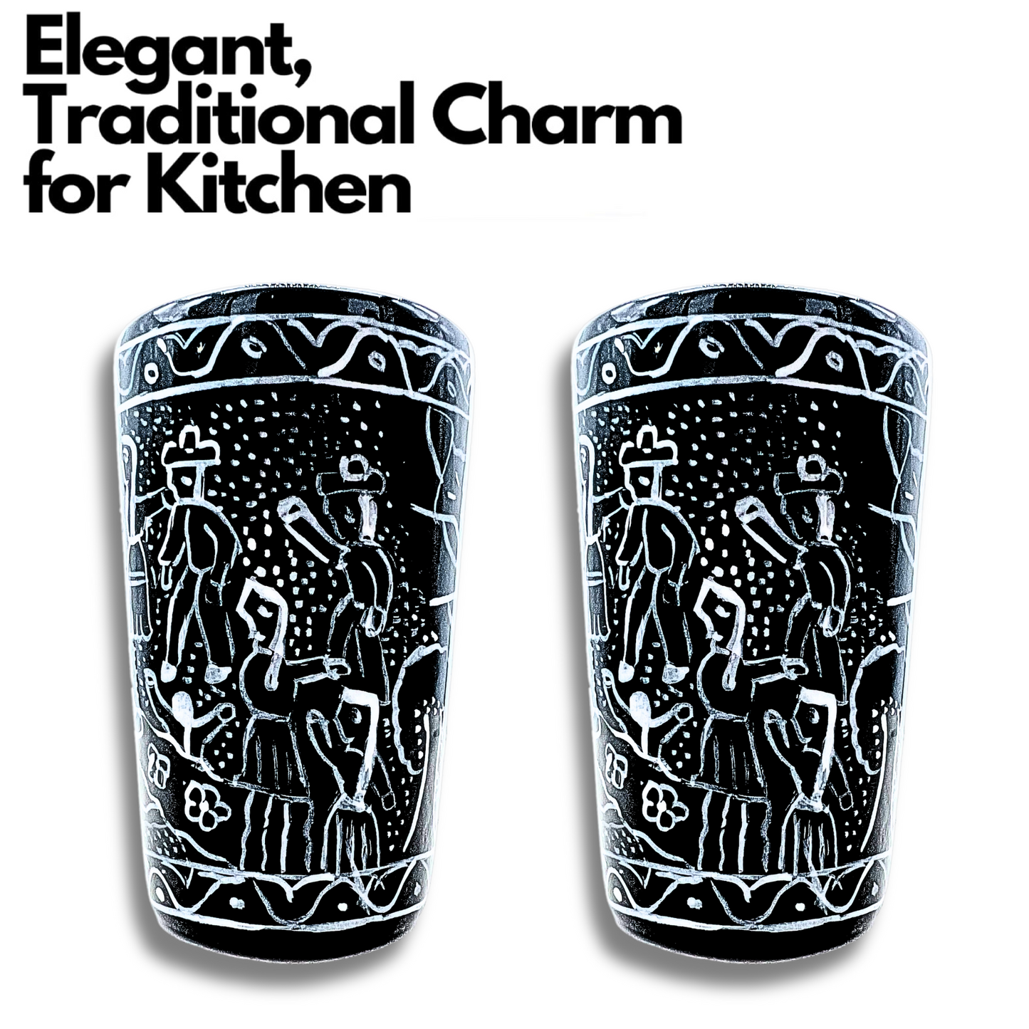 Black ceramic shot glasses, individually hand-painted in Mexico, ideal for tequila, mezcal, or other spirits, pack of 2.