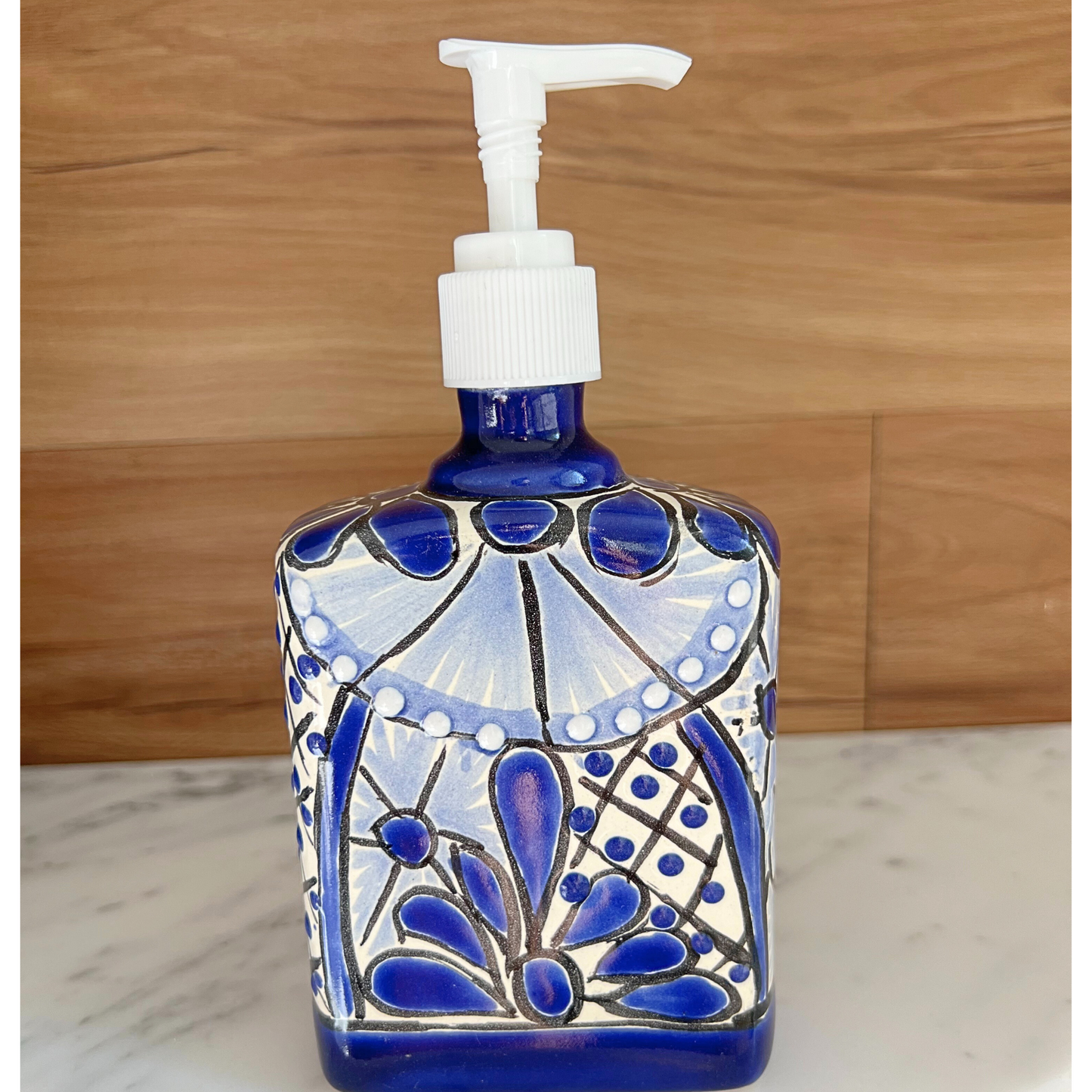 Mexican Blue and White Soap Dispenser Jabonera Azul y Blanco