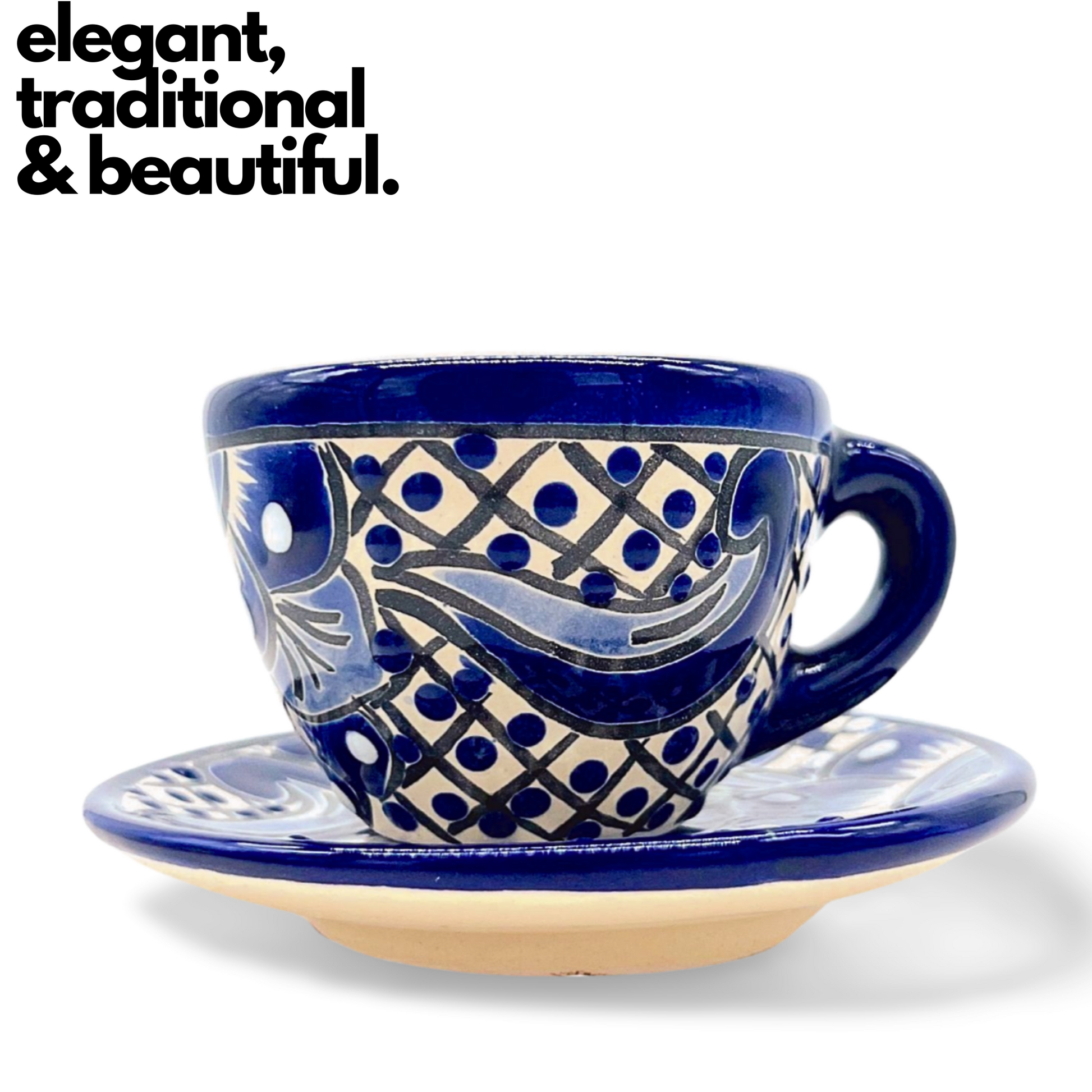 blue and white mexican espresso cup and saucer 