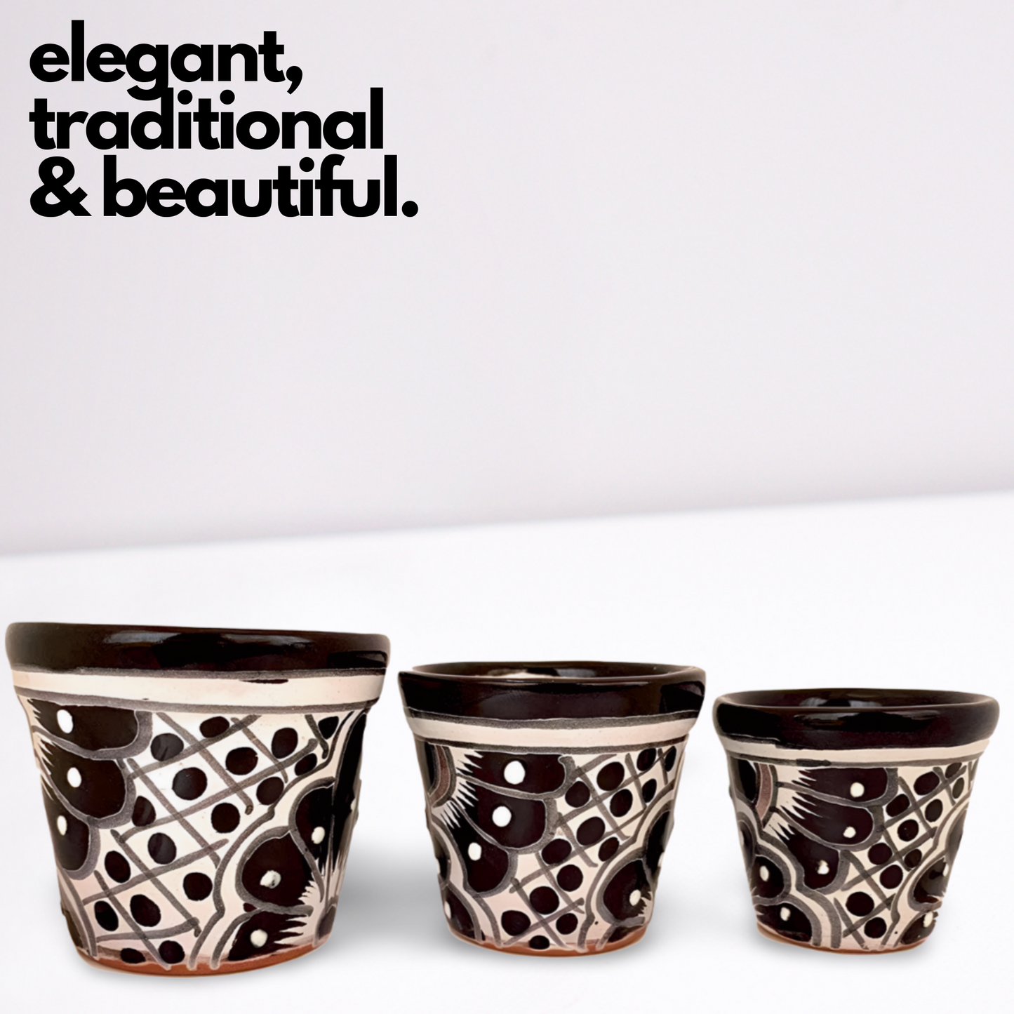 elegant traditional and beautiful Black and WhiteTalavera Ceramic Succulent Plant Pots - Hand-Painted Mexican Artistry by Casa Fiesta Designs.