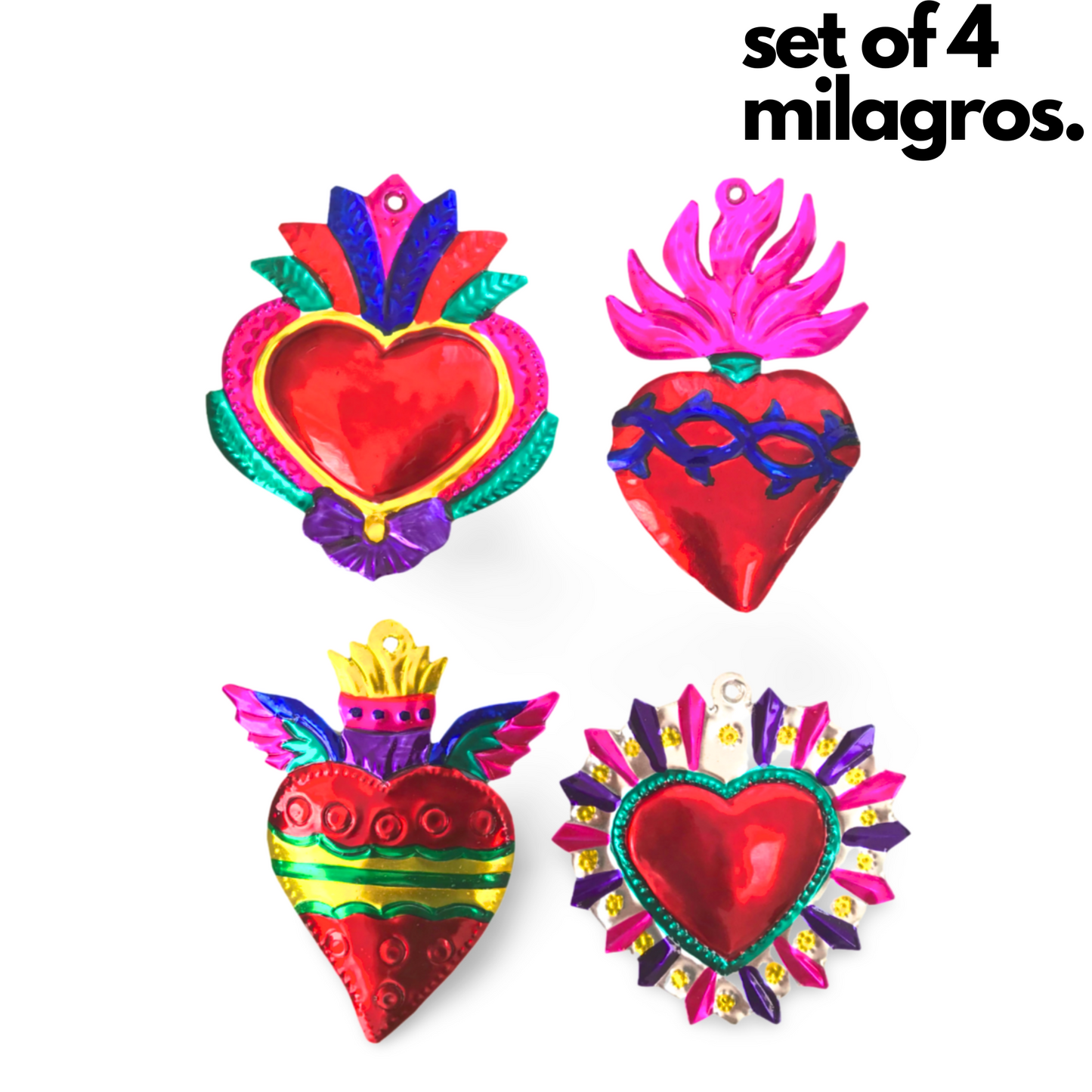 Mexican Milagros heart Charms Multicolor Set of 4