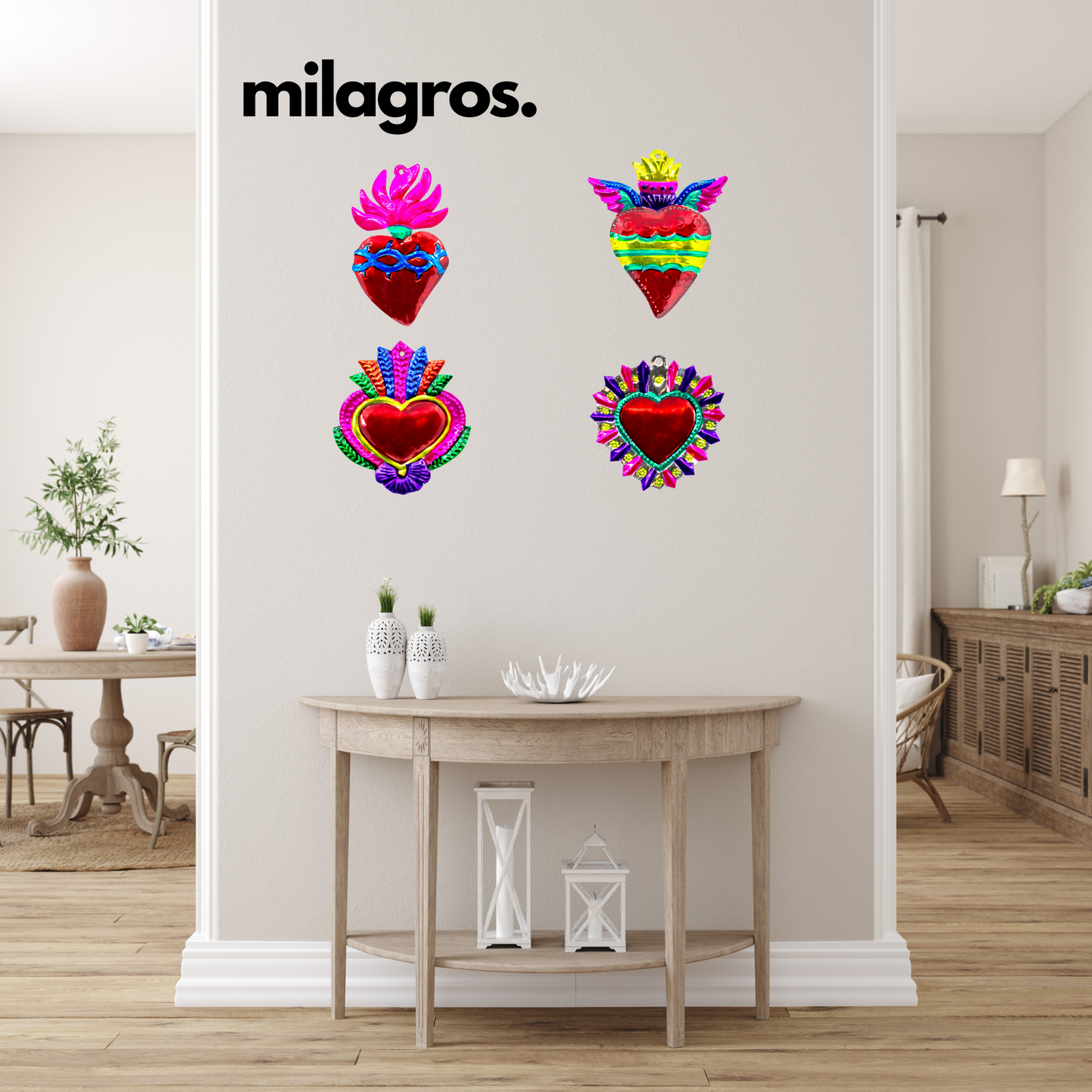 Mexican Milagros heart Charms Multicolor Set of 4