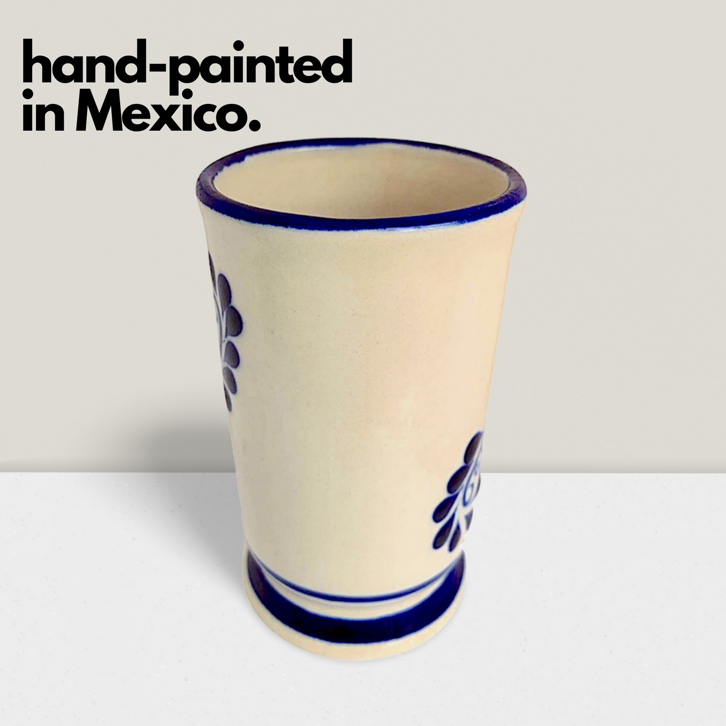 Large white ceramic Talavera Cappuccino Mug, hand-painted, handmade in Mexico, perfect for enjoying morning coffee or tea.