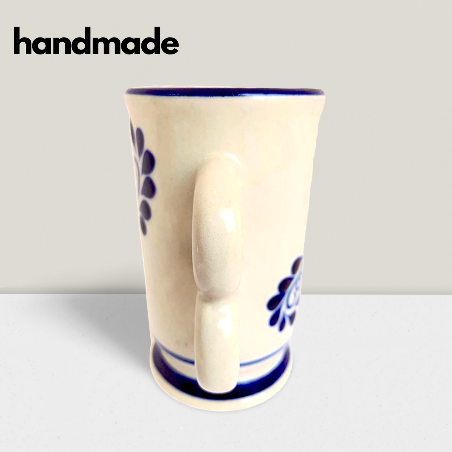 Large white ceramic Talavera Cappuccino Mug, hand-painted, handmade in Mexico, perfect for enjoying morning coffee or tea.