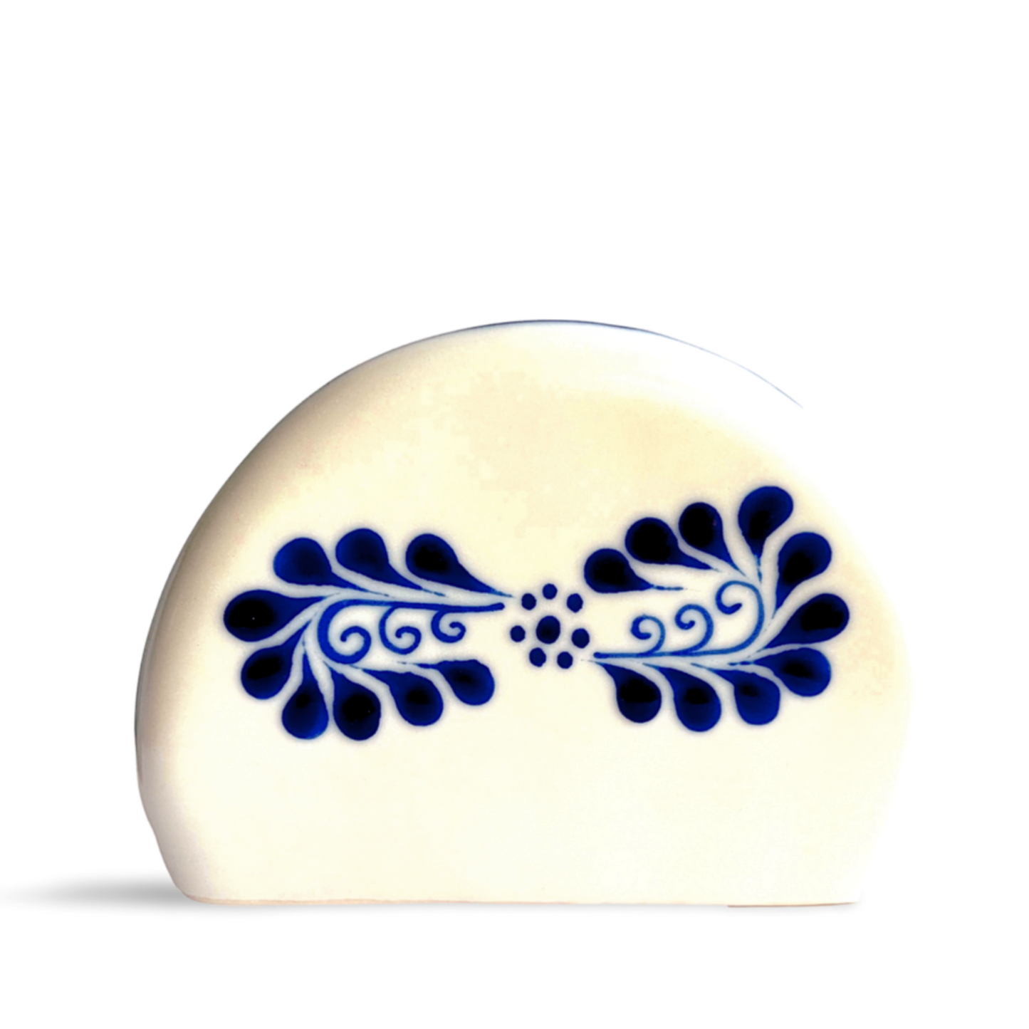 Hand-painted Talavera pottery napkin holder, crafted by top Mexican artisans, adding a lively decorative touch to your kitchen or dining room.