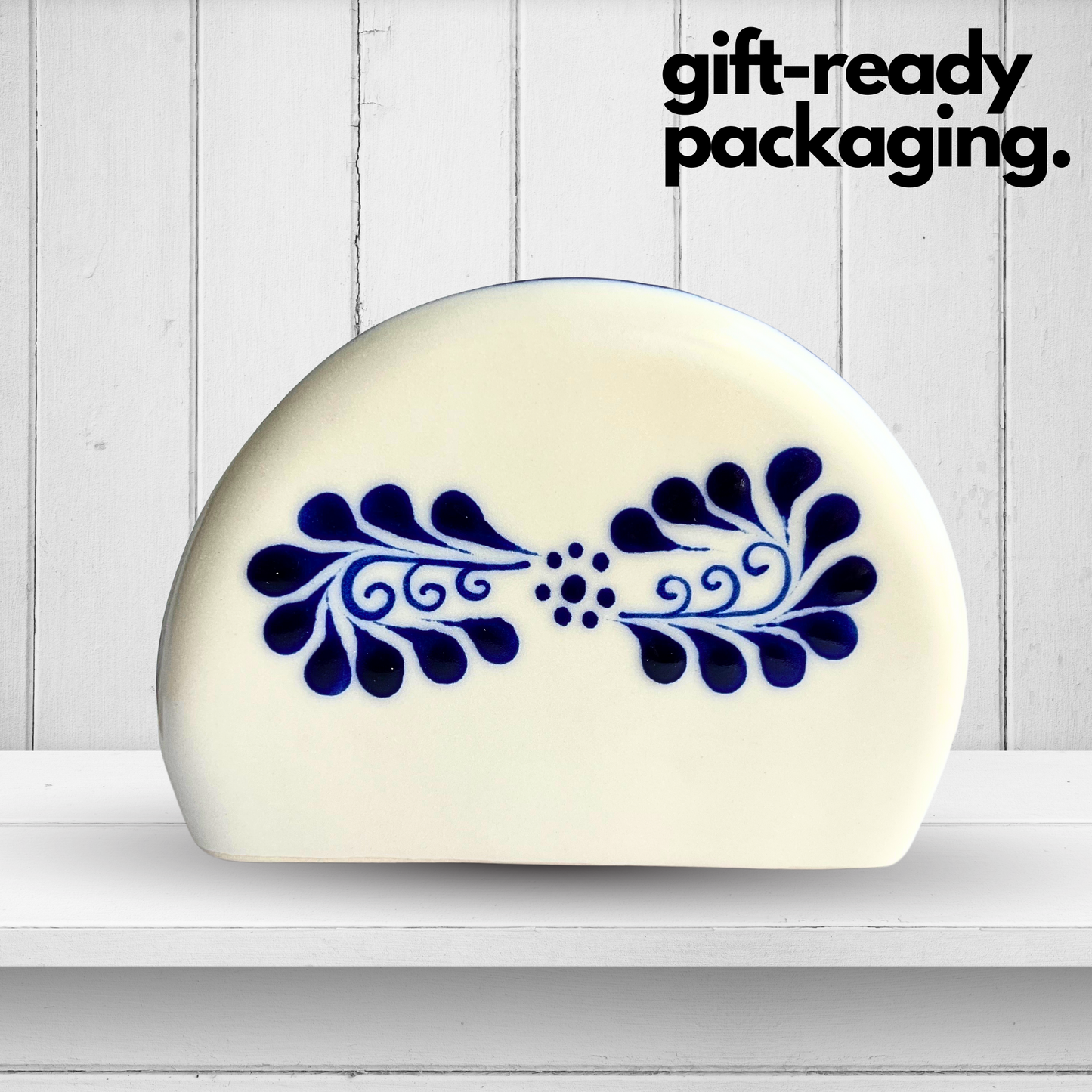 Hand-painted Talavera pottery napkin holder, crafted by top Mexican artisans, adding a lively decorative touch to your kitchen or dining room.