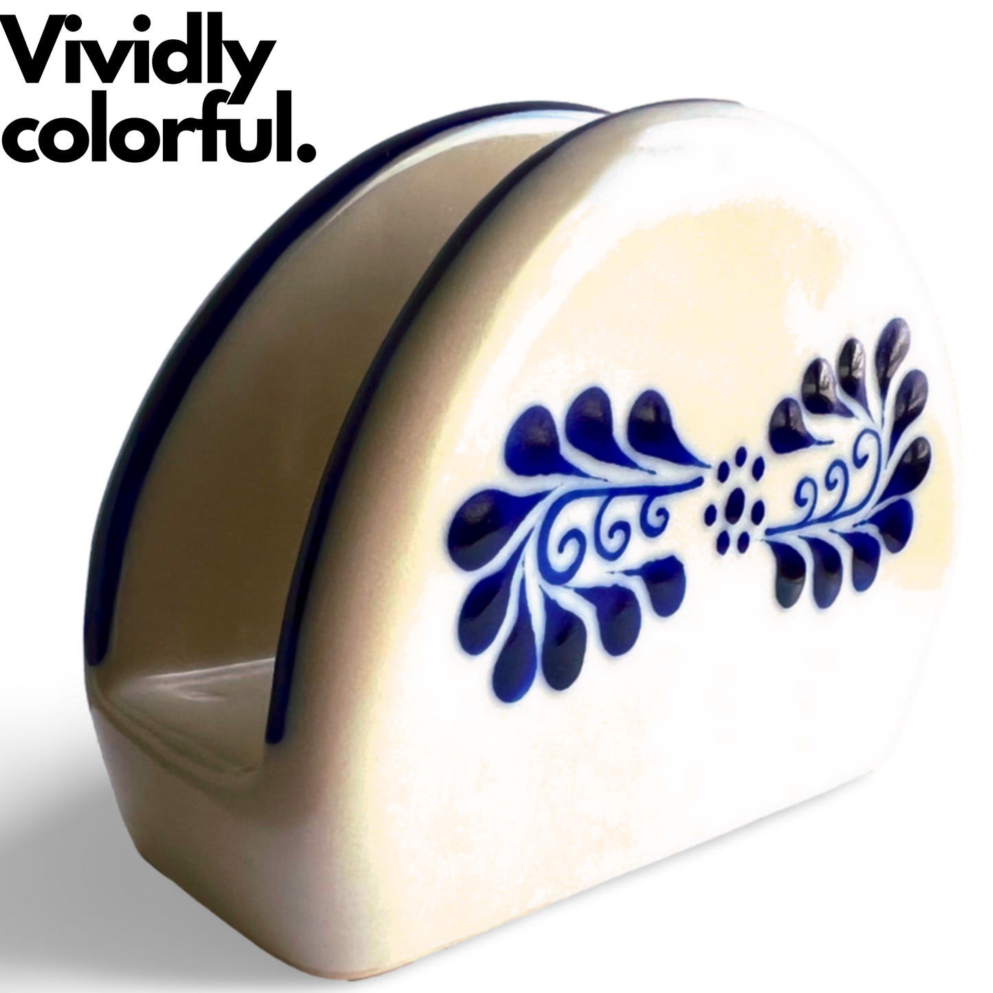 Hand-painted Talavera pottery napkin holder, crafted by top Mexican artisans, adding a lively decorative touch to your kitchen or dining room.