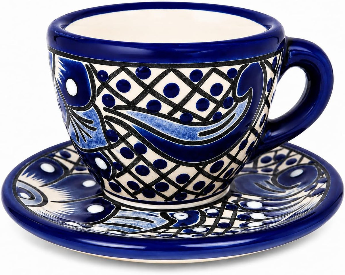 Blue & White Talavera, Style Espresso Cup & Saucer — alternate angle