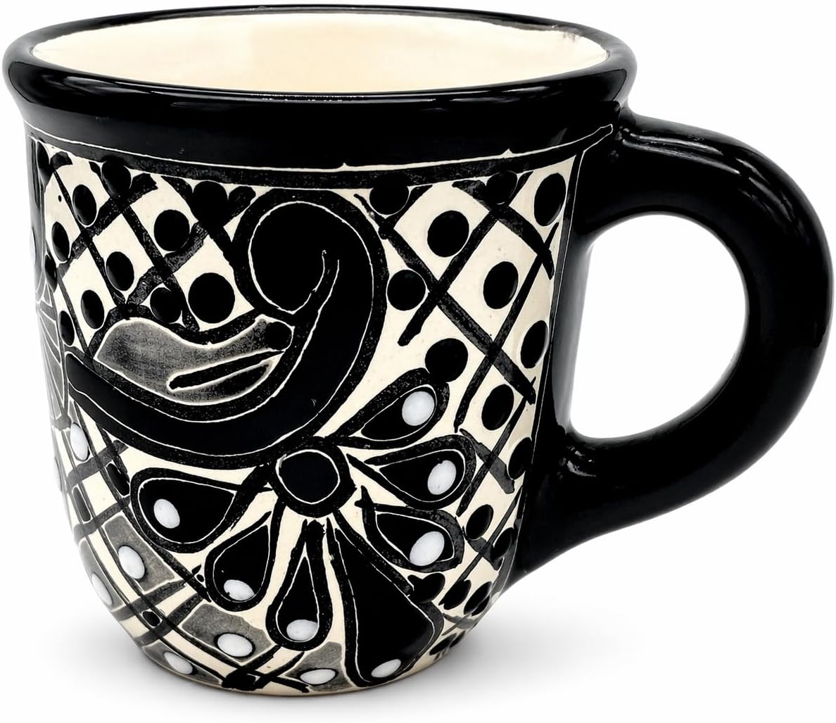 Black & White Mexican Coffee Mug — angled view