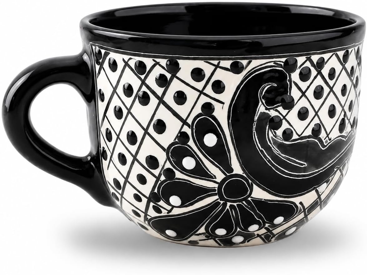 Black Wide Mexican Coffee Mug — front view