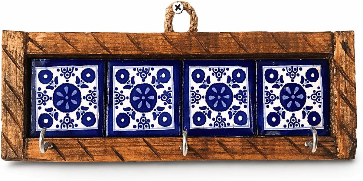 Mexican Talavera, Style Key Holder, Blue & White — scale reference