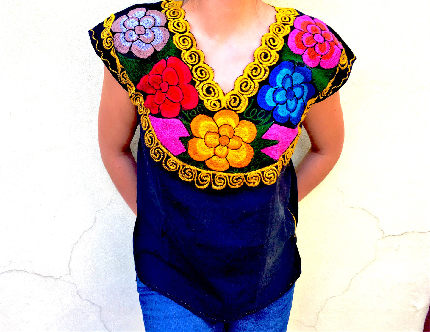 Colorful Mexican Blouse with flowers 