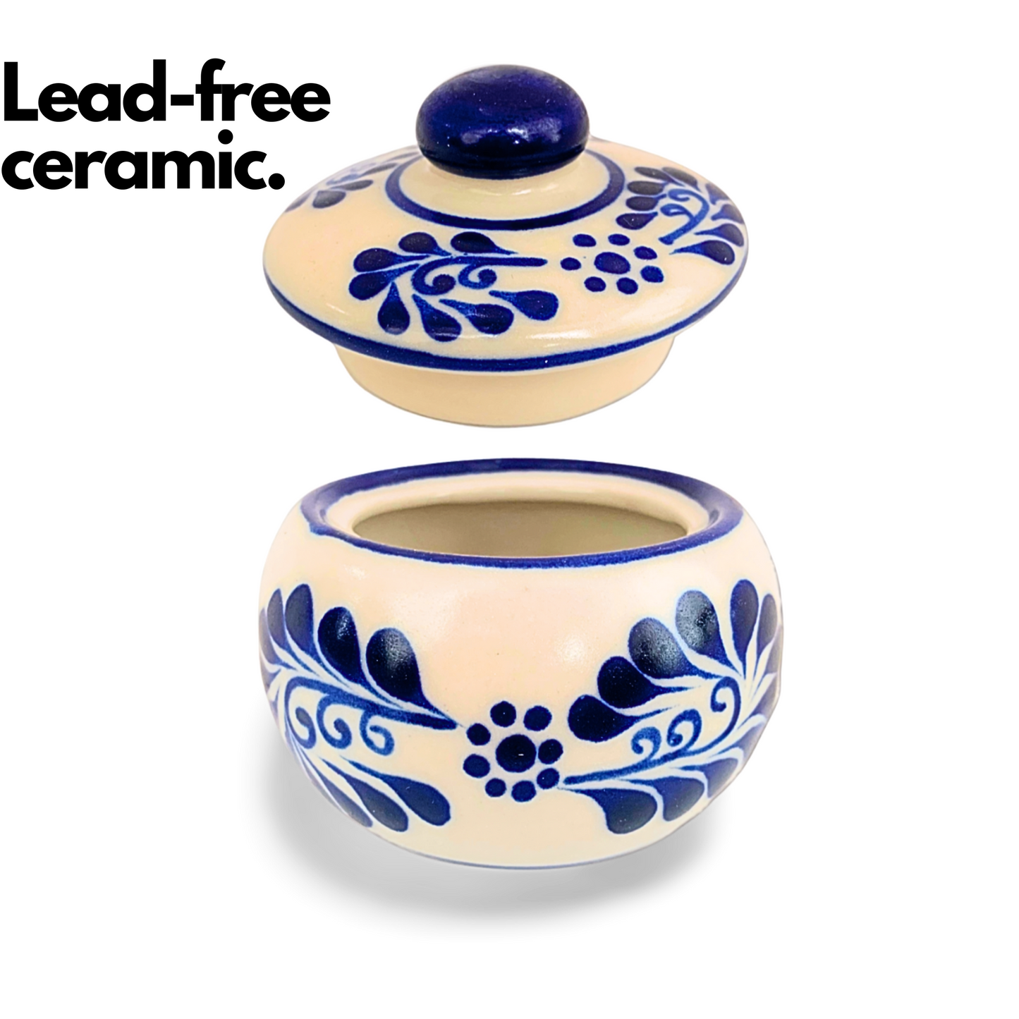 Hand-painted Talavera ceramic sugar bowl, offering a touch of authentic Mexican craftsmanship and versatile use for sugar, tea, or spices.