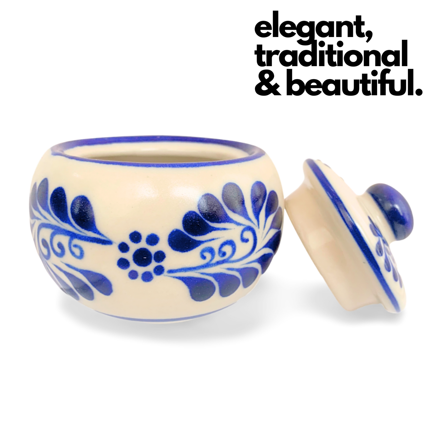 Hand-painted Talavera ceramic sugar bowl, offering a touch of authentic Mexican craftsmanship and versatile use for sugar, tea, or spices.