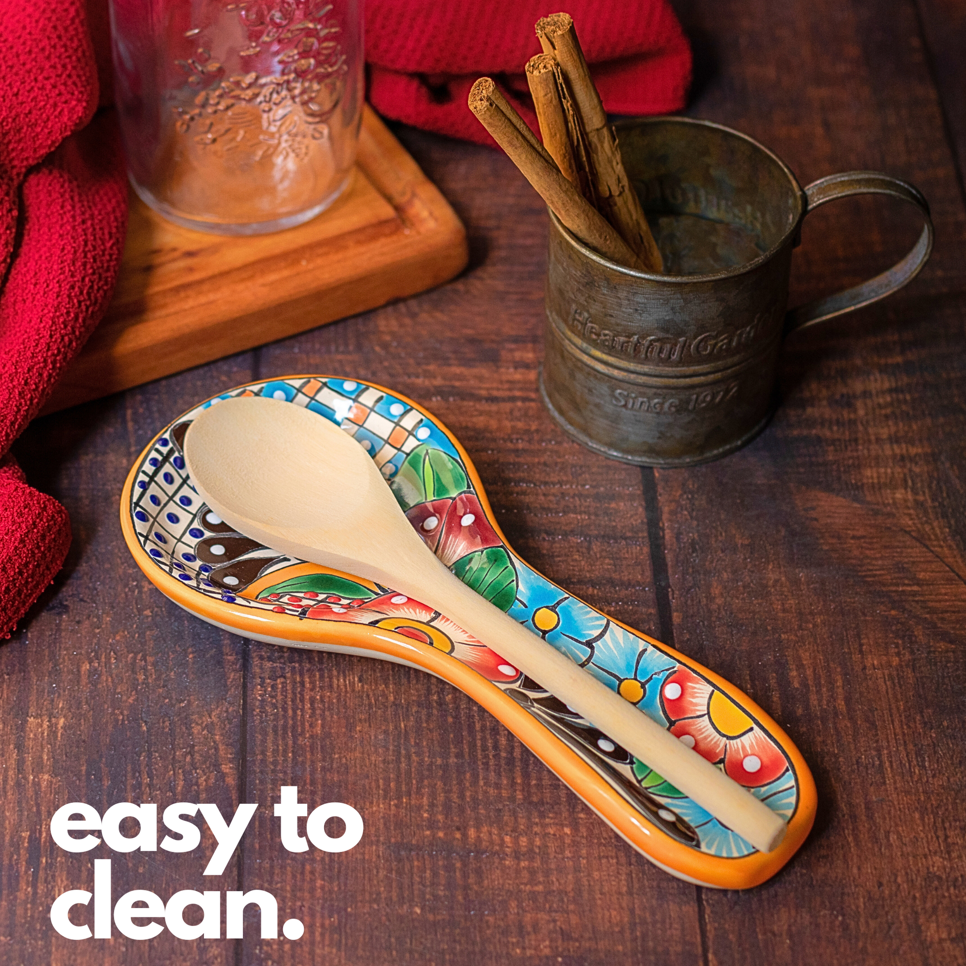 Colorful Kitchen Ceramic Spoon Rest - Hand Painted - Mexican Style