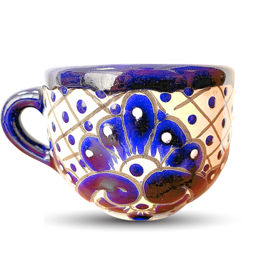 main image Hand Painted Wide Mouth Mug in Blue and White - Authentic Mexican Pottery by Casa Fiesta Designs.
