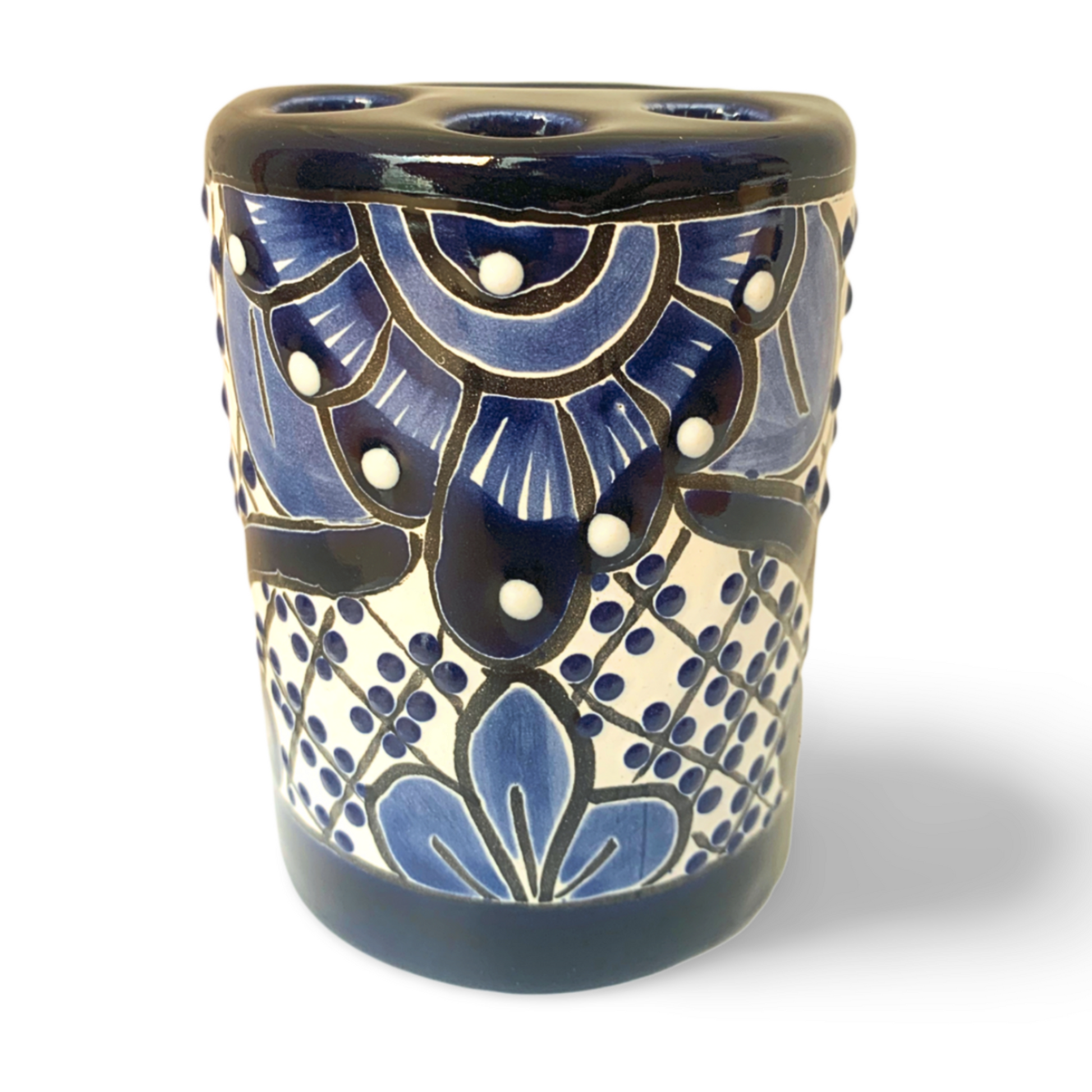 main image of Hand-painted Talavera Toothbrush Holder by Casa Fiesta Designs, offers compact storage and adds charm to your bathroom.