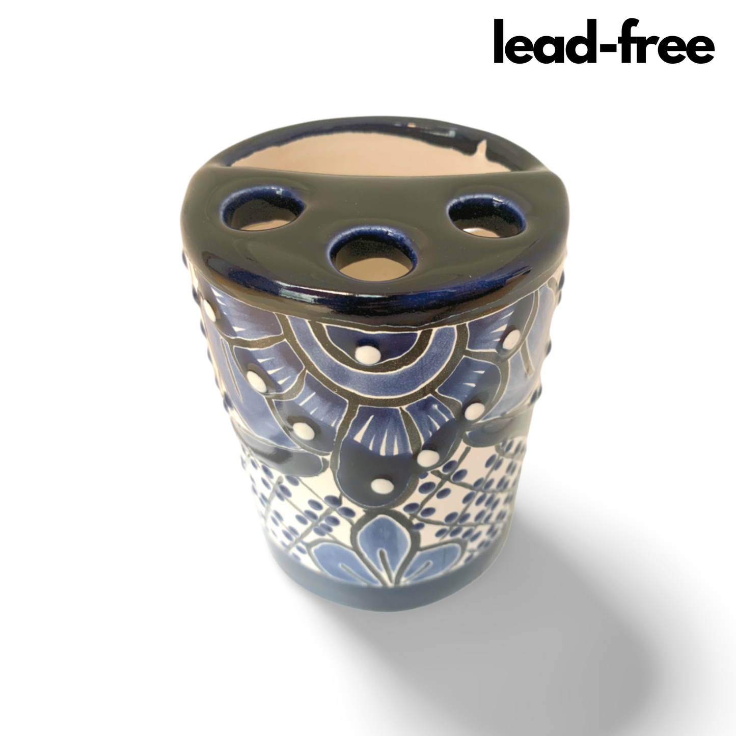 lead free Hand-painted Talavera Toothbrush Holder by Casa Fiesta Designs, offers compact storage and adds charm to your bathroom.