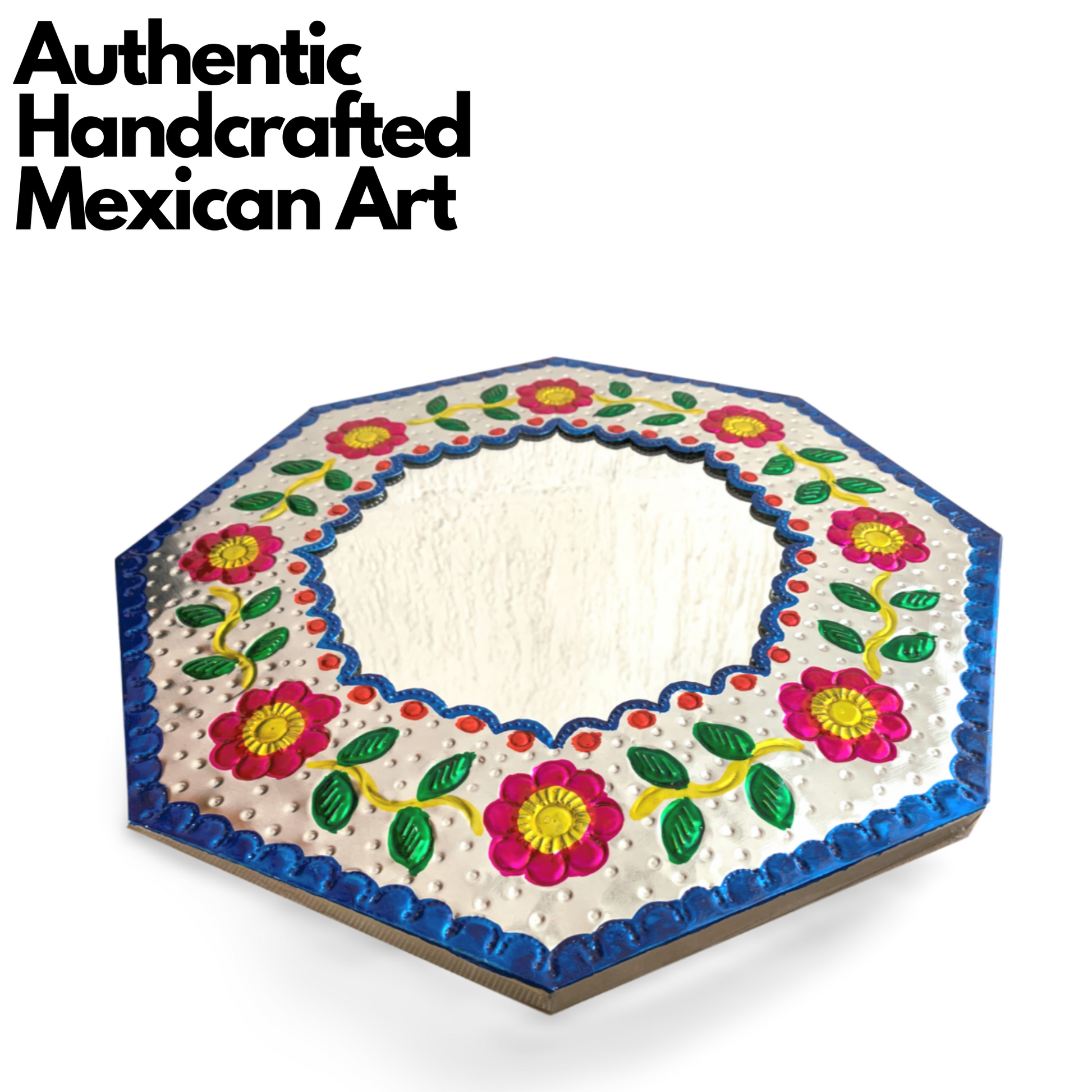 authentic handcrafted mexican art Casa Fiesta Designs' Embossed Tin Mirror - Handcrafted and Hand-painted Mexican Folk Art Wall Decor.