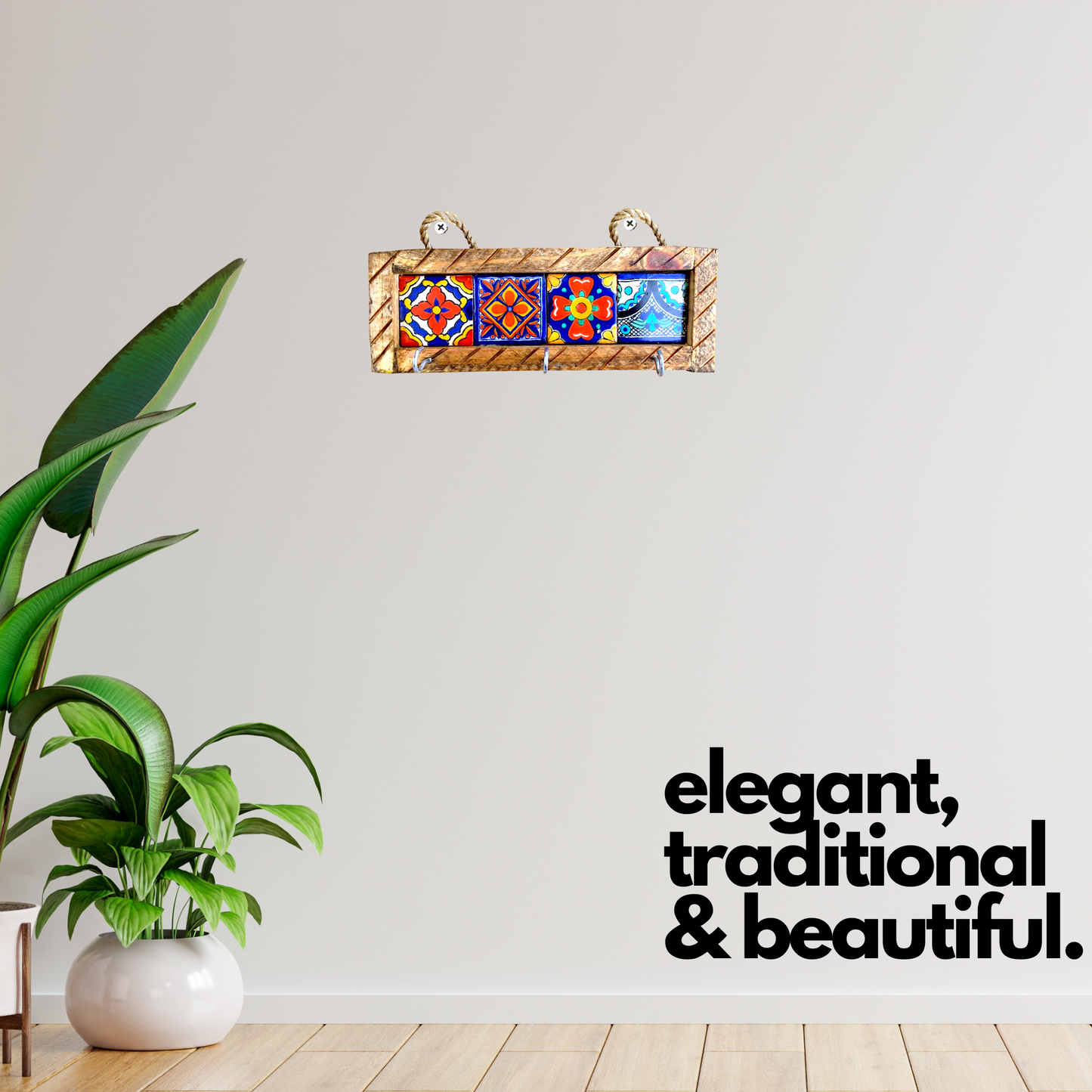 hanging elegant traditional beautiful Handmade Mexican Talavera Tiles Key Holder, perfect for key organization and for adding vibrant Mexican style to your home.