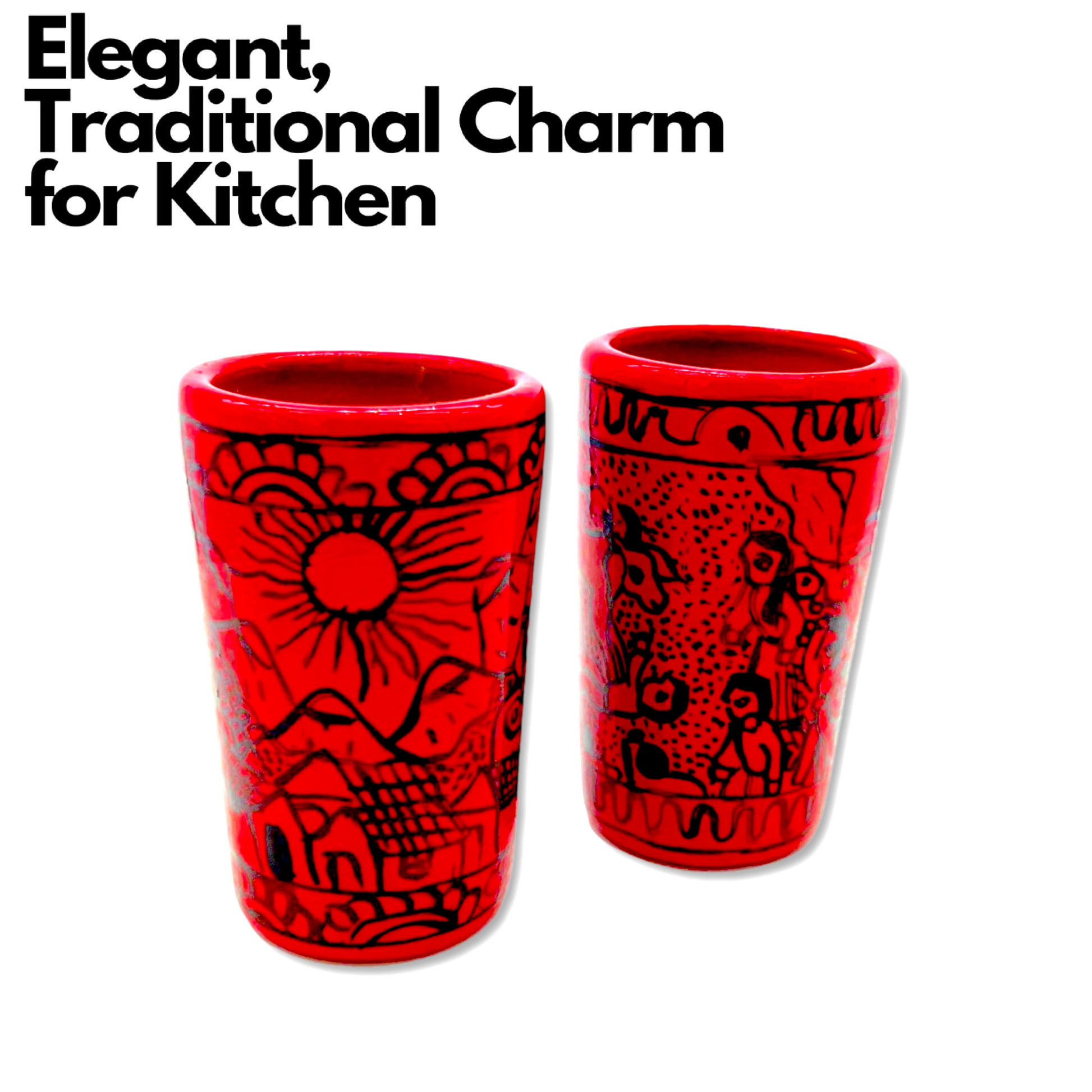 elegant traditional charm for the kitchen red mexican shot glasses set of 2. handmade and handpainted in mexico