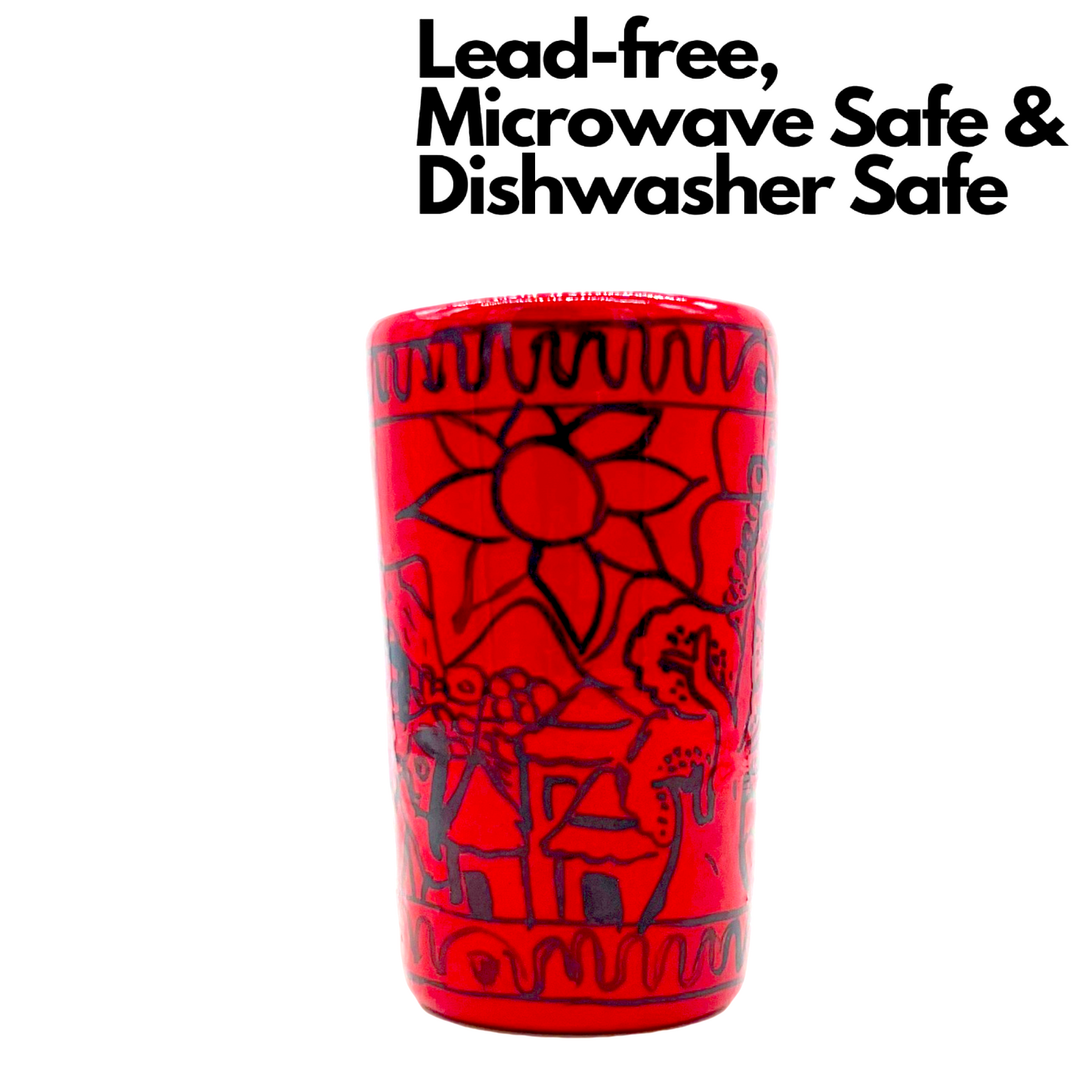lead free microwave safe dishwasher safe red mexican shot glasses set of 2. handmade and handpainted in mexico