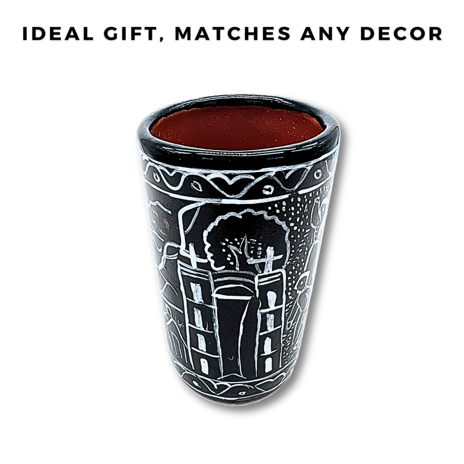 Black ceramic shot glasses, individually hand-painted in Mexico, ideal for tequila, mezcal, or other spirits, pack of 2.