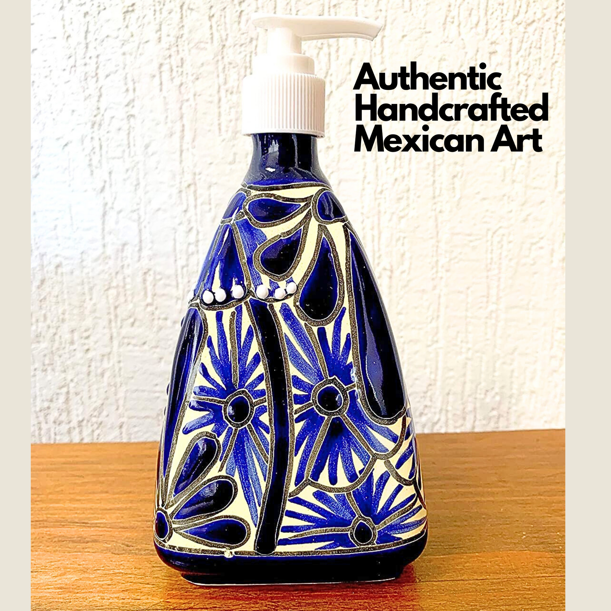 authentic handcrafted mexican art An eye-catching, hand-painted, Refillable Ceramic Soap Dispenser, skillfully crafted in Mexico. Perfect for adding a vibrant touch to any kitchen or bathroom.