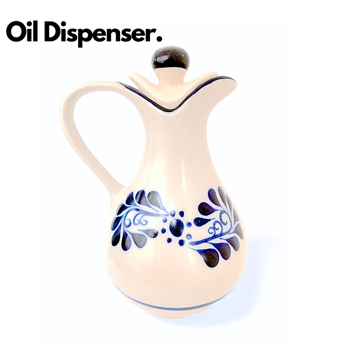 Hand-painted Mexican Talavera Ceramic Olive Oil Dispenser, premium quality, versatile for oils and beverages, crafted by top Mexican artisans.