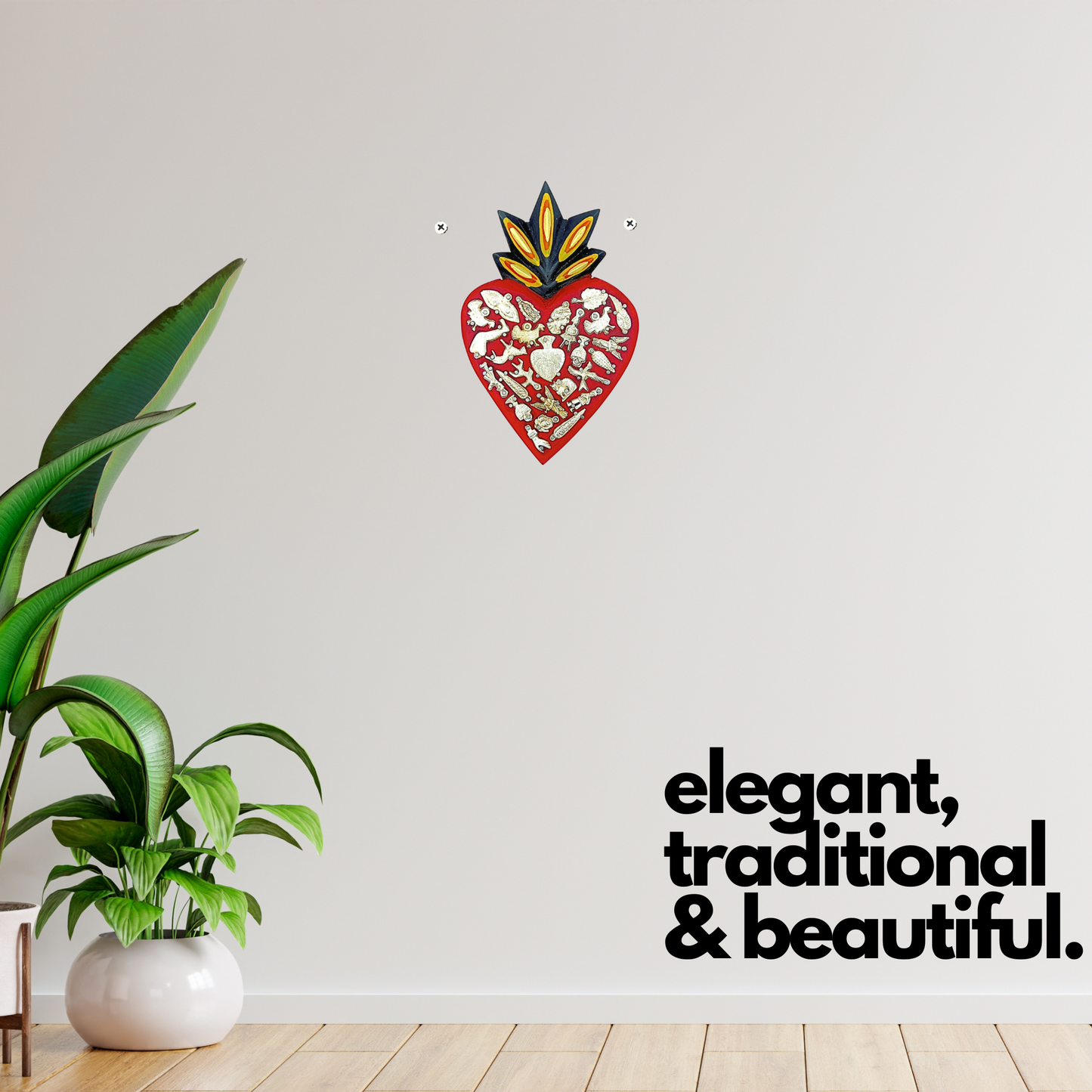 elegant traditional and beautiful Casa Fiesta Designs' Ex Voto Sacred Heart - Handcrafted and Hand-painted Mexican Milagros Wall Decor.