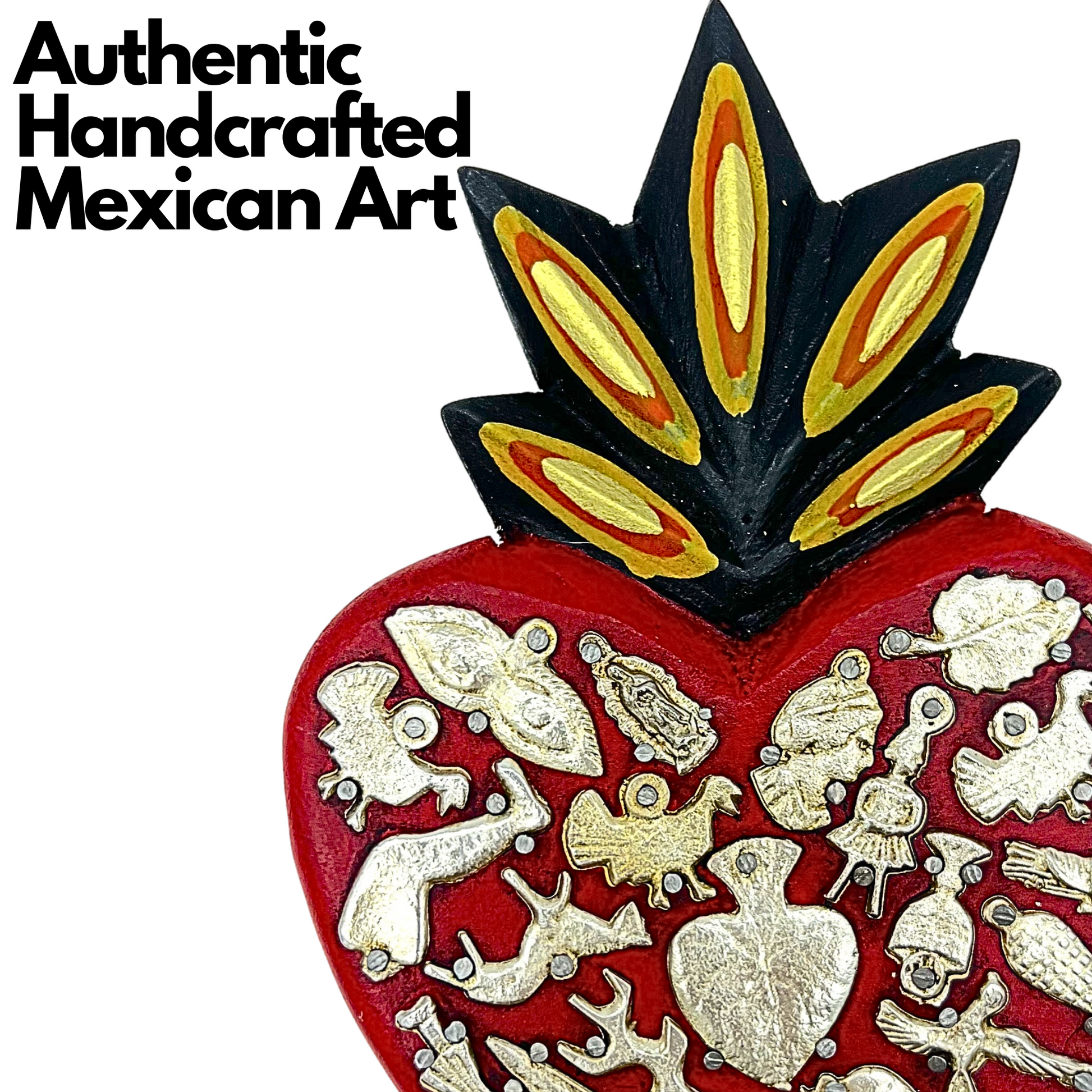 authentic handcrafted mexican art Main Image Casa Fiesta Designs' Ex Voto Sacred Heart - Handcrafted and Hand-painted Mexican Milagros Wall Decor.
