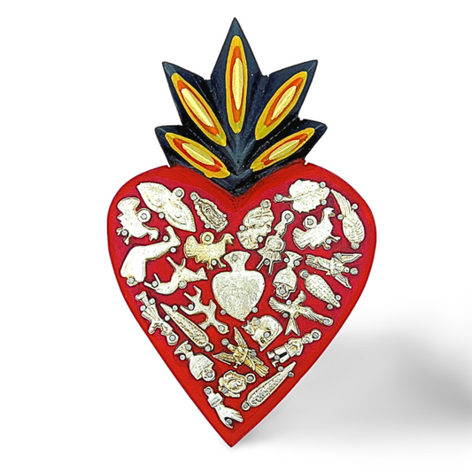 Main Image Casa Fiesta Designs' Ex Voto Sacred Heart - Handcrafted and Hand-painted Mexican Milagros Wall Decor.