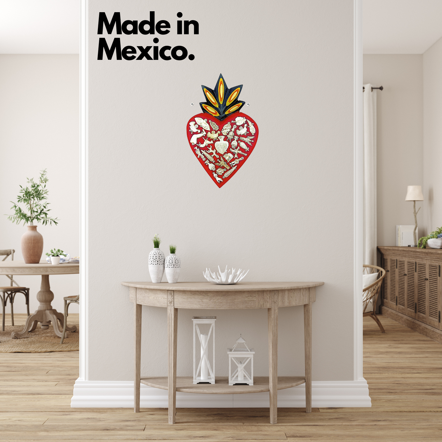 made in mexico  Casa Fiesta Designs' Ex Voto Sacred Heart - Handcrafted and Hand-painted Mexican Milagros Wall Decor.