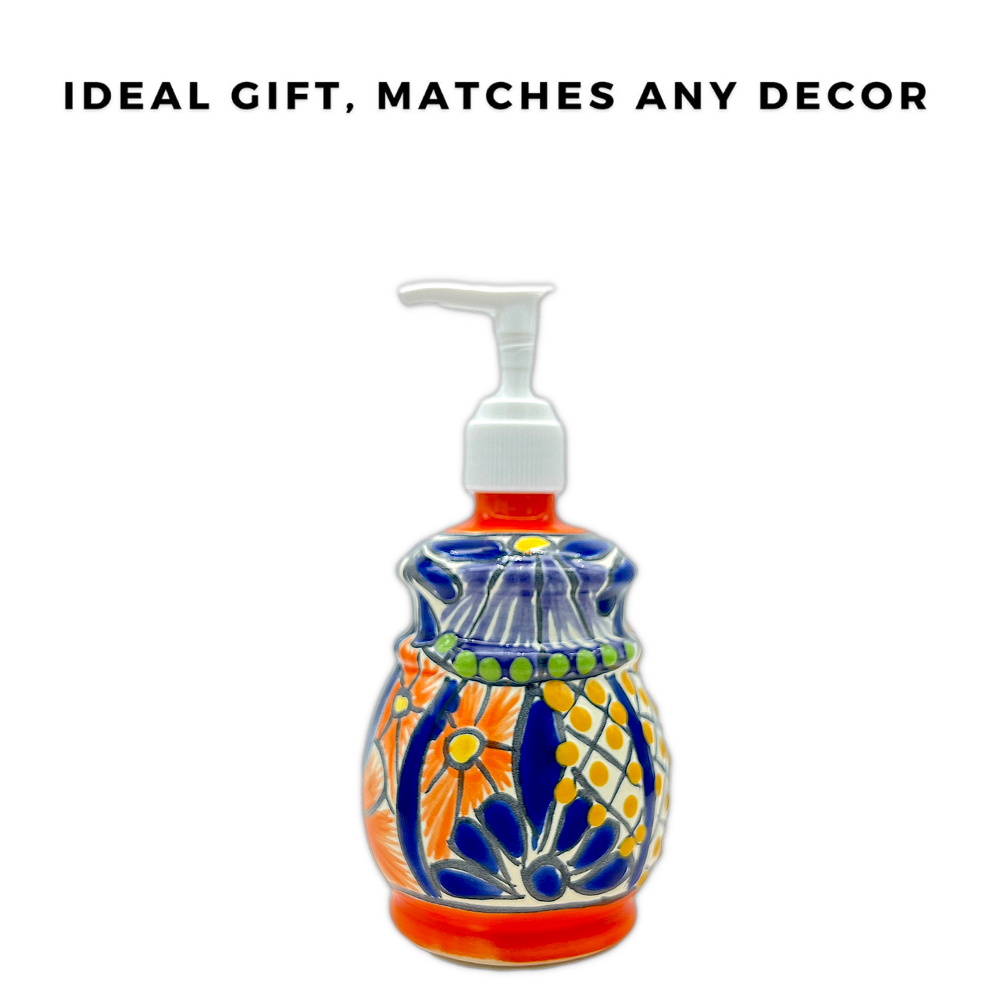 ideal gift matches any decor A multicolored, bell design, hand-painted Talavera ceramic soap dispenser sourced from skilled Mexican artisans.