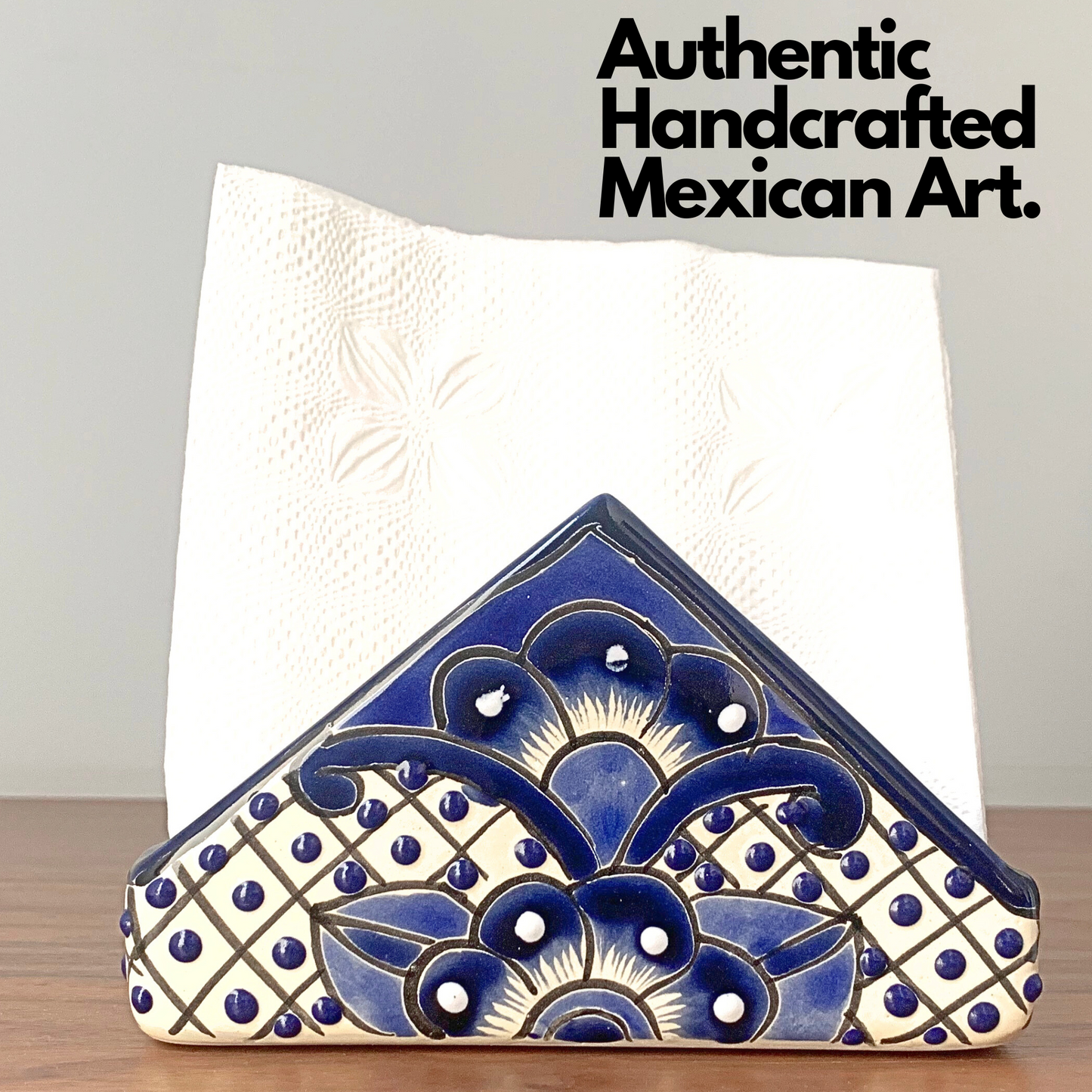 A vibrant, handmade Talavera ceramic napkin holder hand-painted by Mexico's finest artisans, perfect for any kitchen or dining table setting.