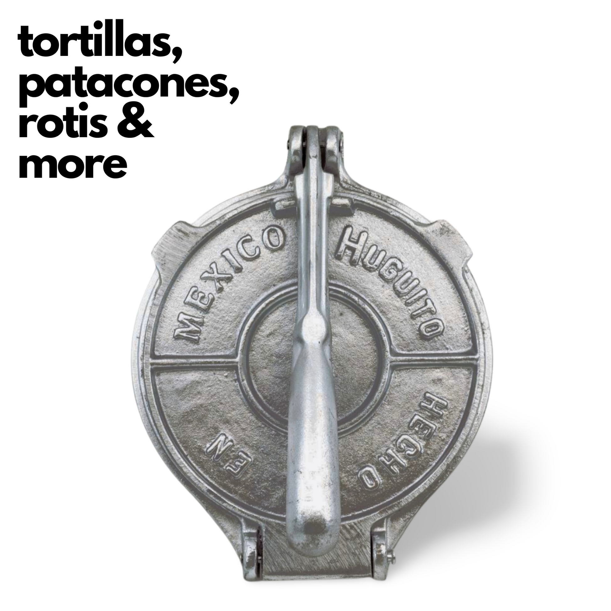 Authentic Mexican 7" Tortilla Press hand-casted in heavyweight aluminum for easy and even pressing.