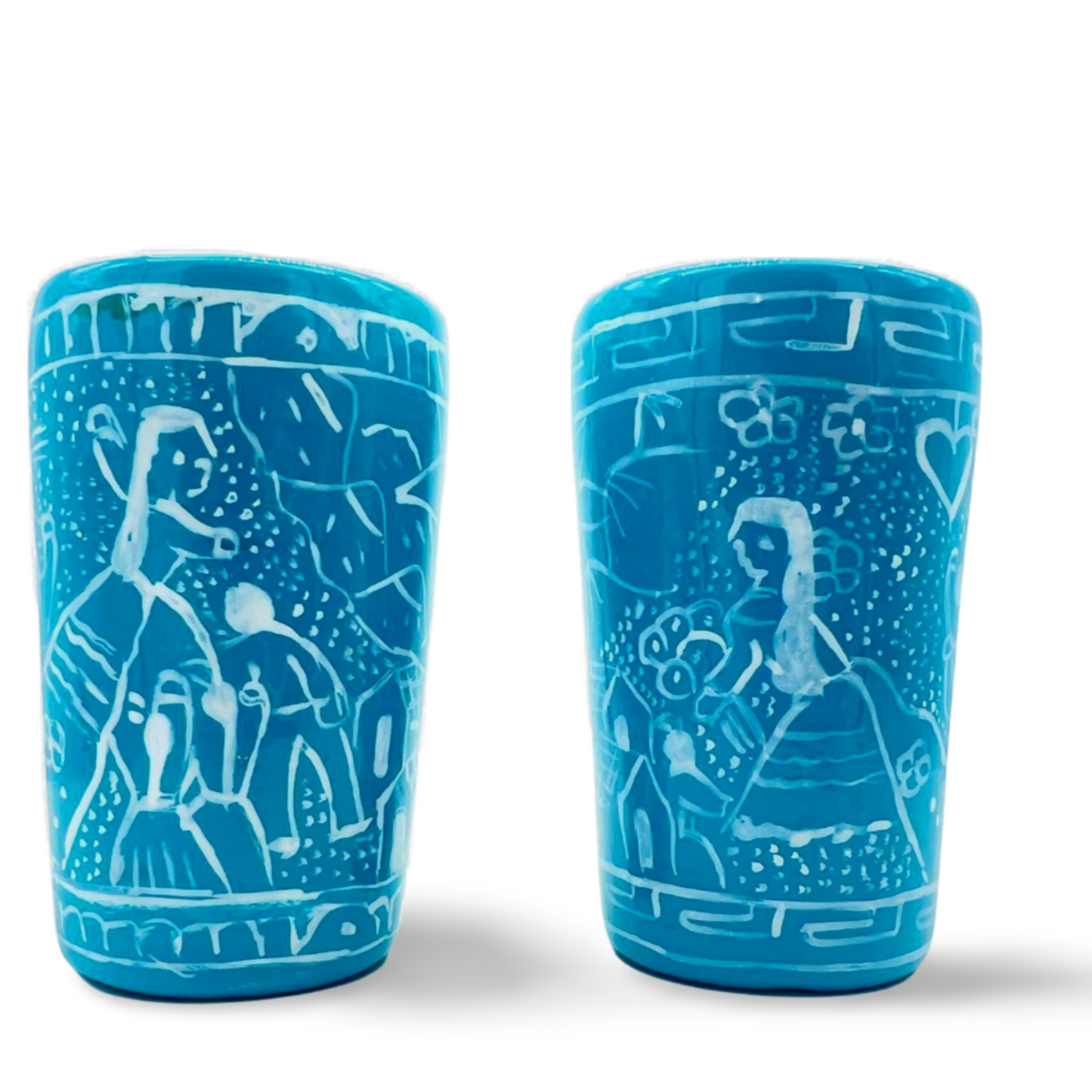 Turquoise ceramic shot glasses, individually hand-painted in Mexico, perfect for tequila, mezcal, or other spirits, pack of 2.