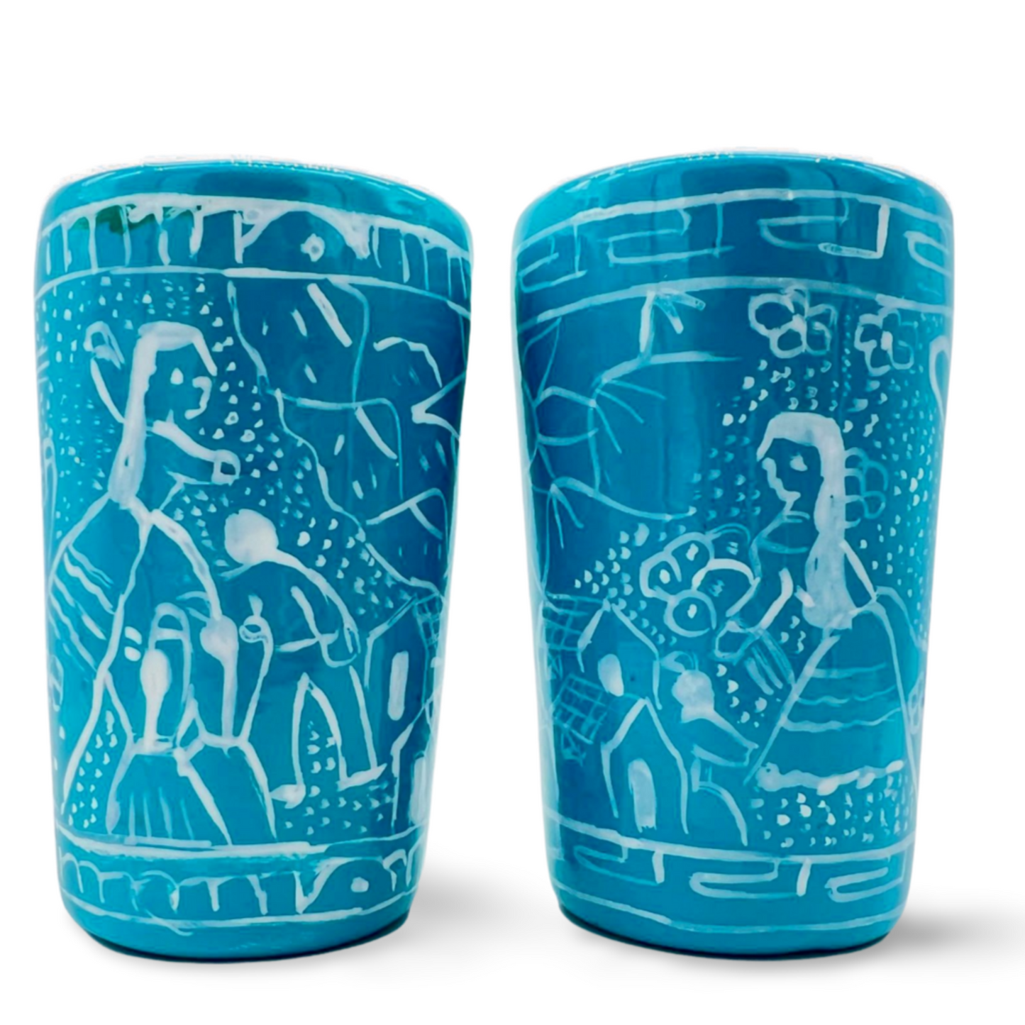 Turquoise ceramic shot glasses, individually hand-painted in Mexico, perfect for tequila, mezcal, or other spirits, pack of 2.