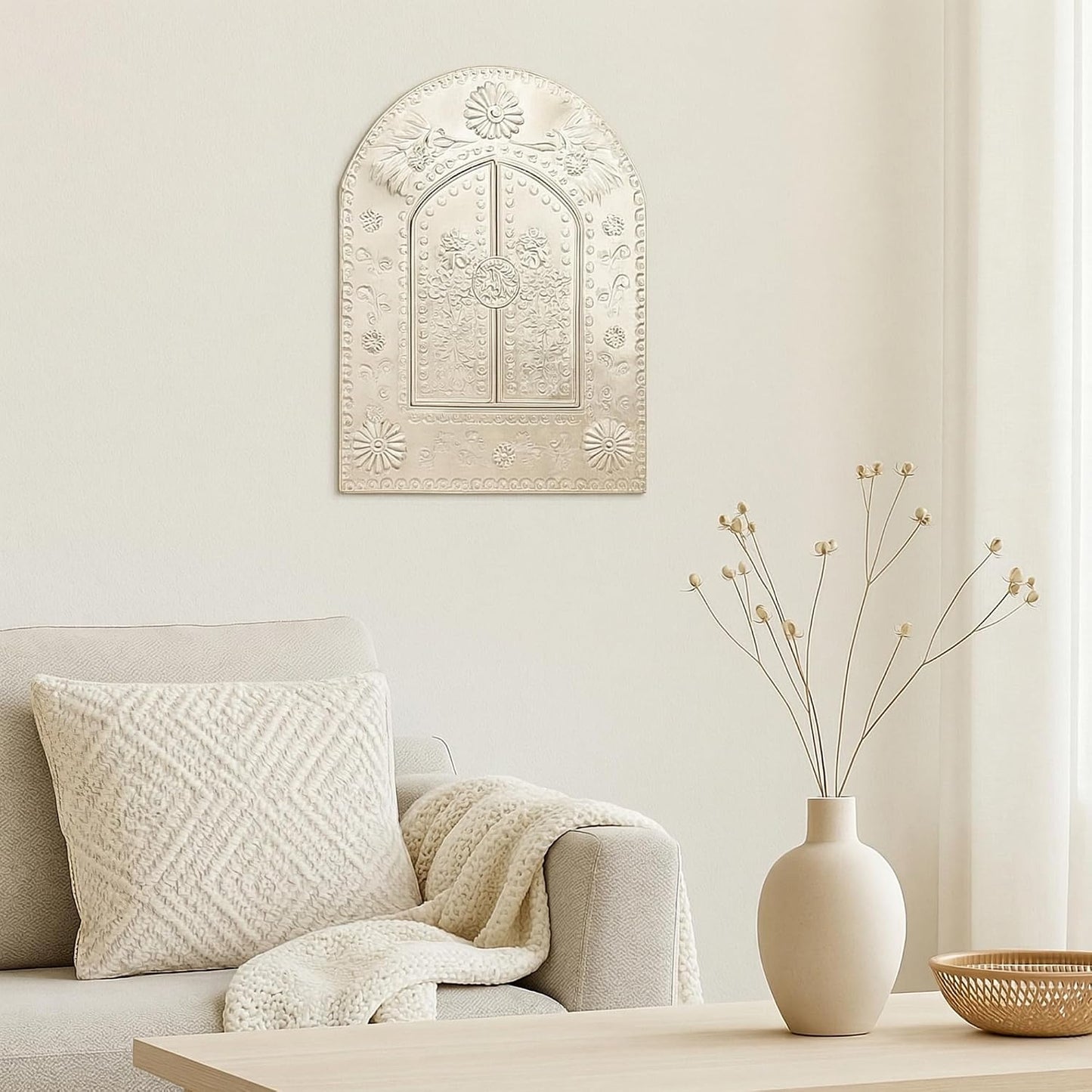 Golden Mexican Tin Mirror with Doors — top view