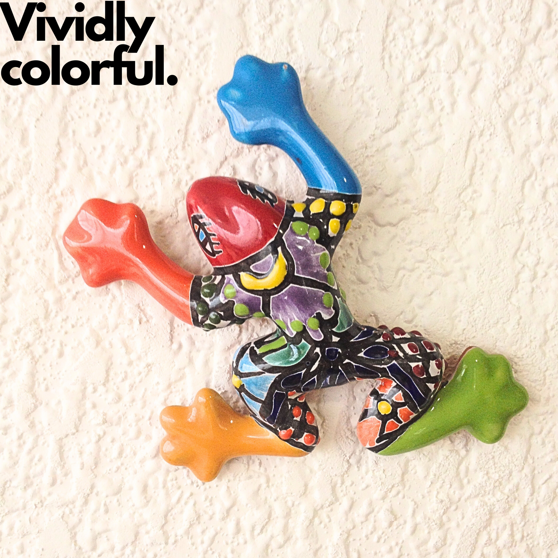 Colorful and hand-painted Talavera Frog, authentic Mexican garden decor, perfect for wall, garden, or table decoration.