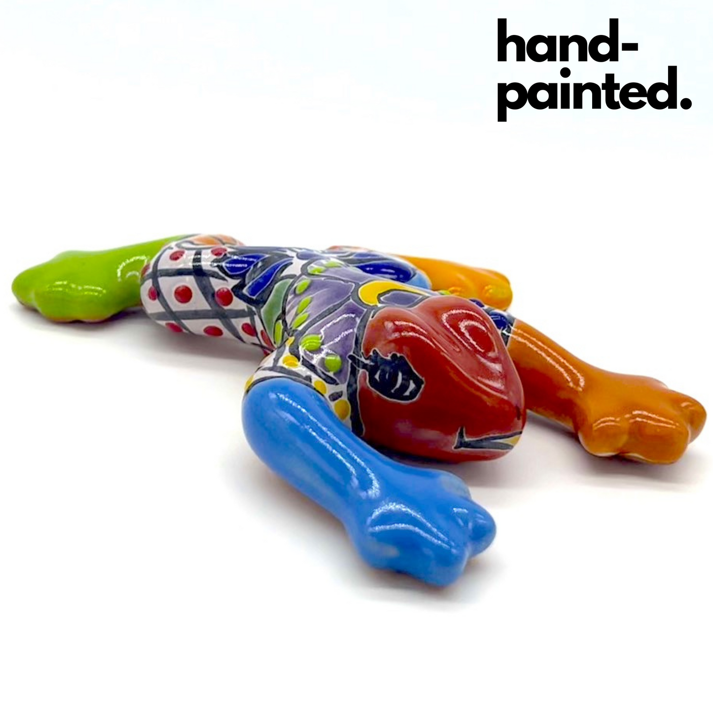 Colorful and hand-painted Talavera Frog, authentic Mexican garden decor, perfect for wall, garden, or table decoration.
