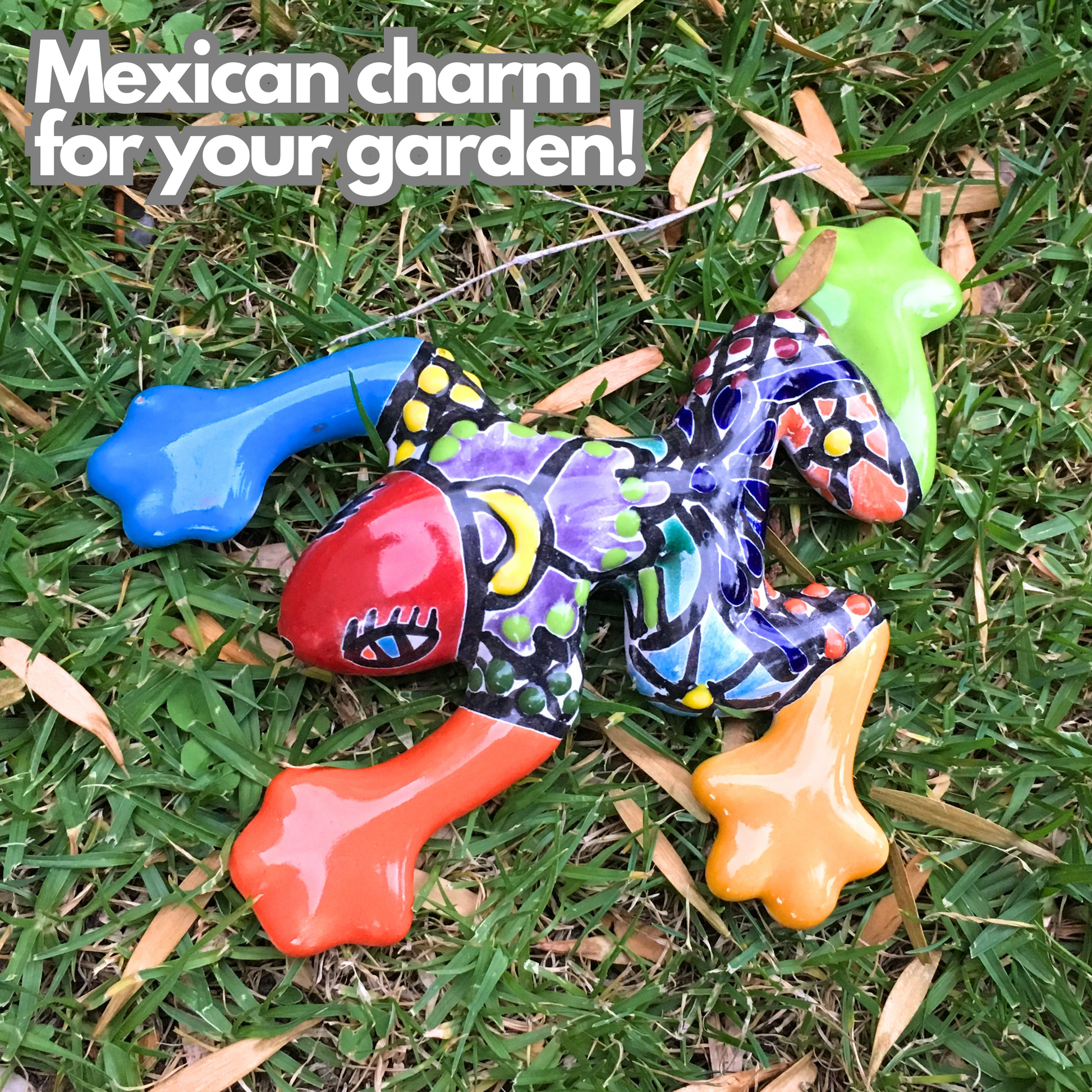 Colorful and hand-painted Talavera Frog, authentic Mexican garden decor, perfect for wall, garden, or table decoration.