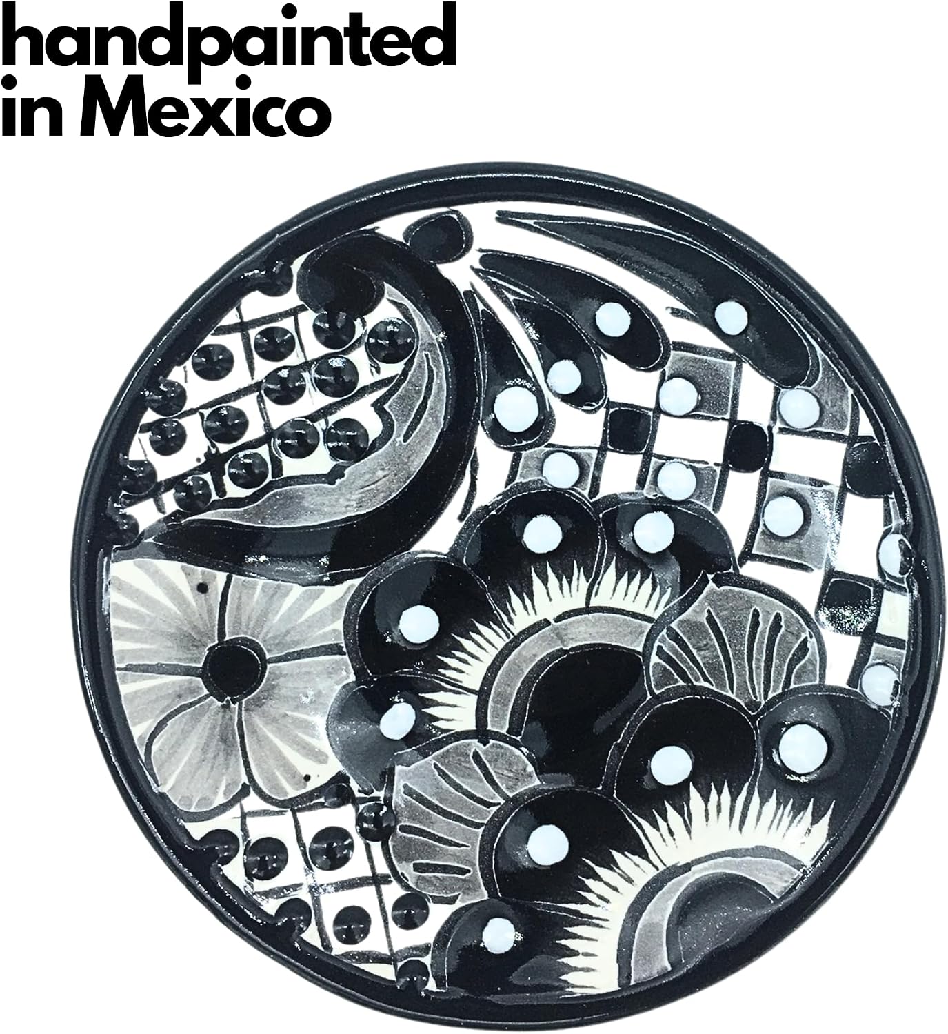 Black & White Mexican Espresso Cup & Saucer Set — shown in use