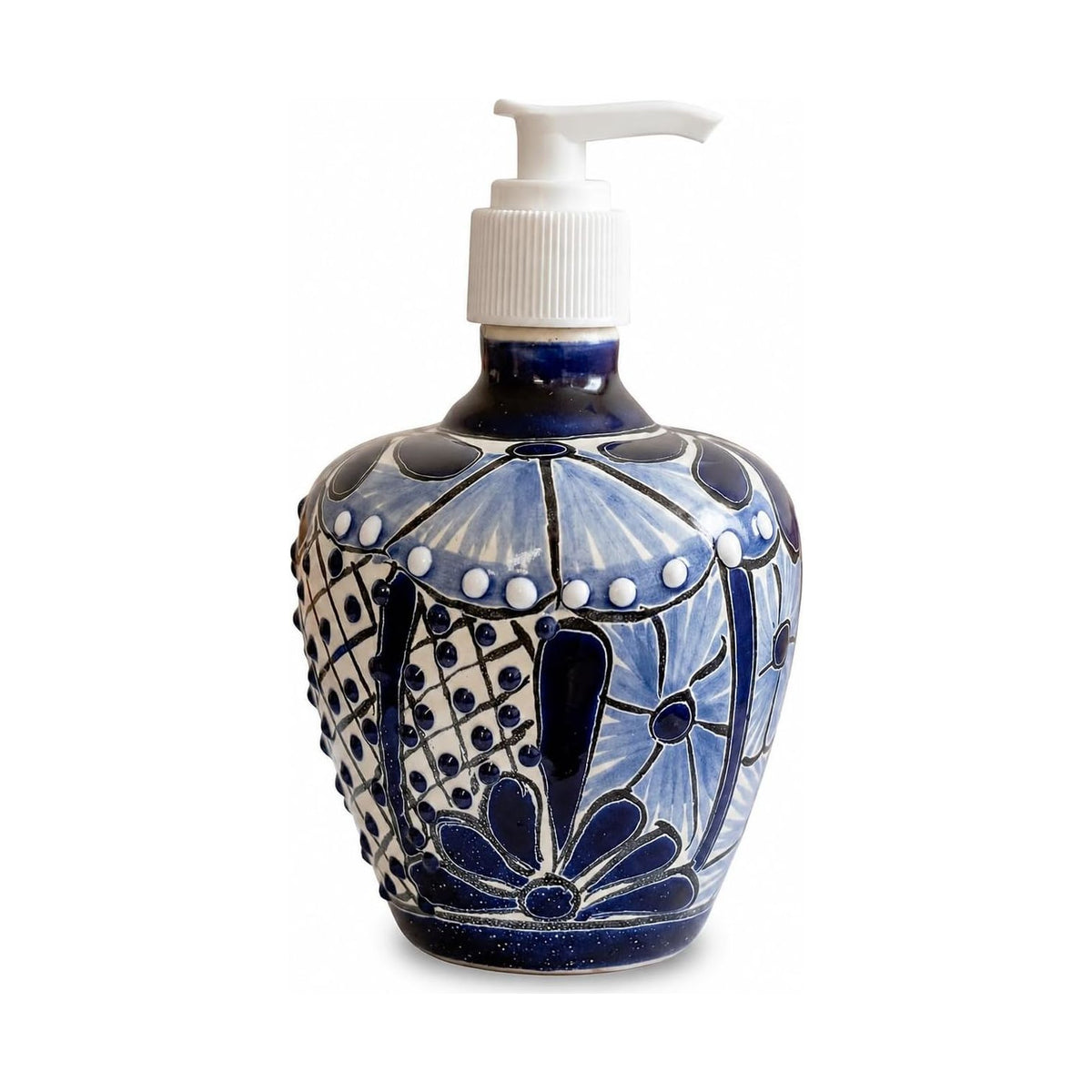 Blue & White Talavera, Style Soap & Lotion Dispenser — front view